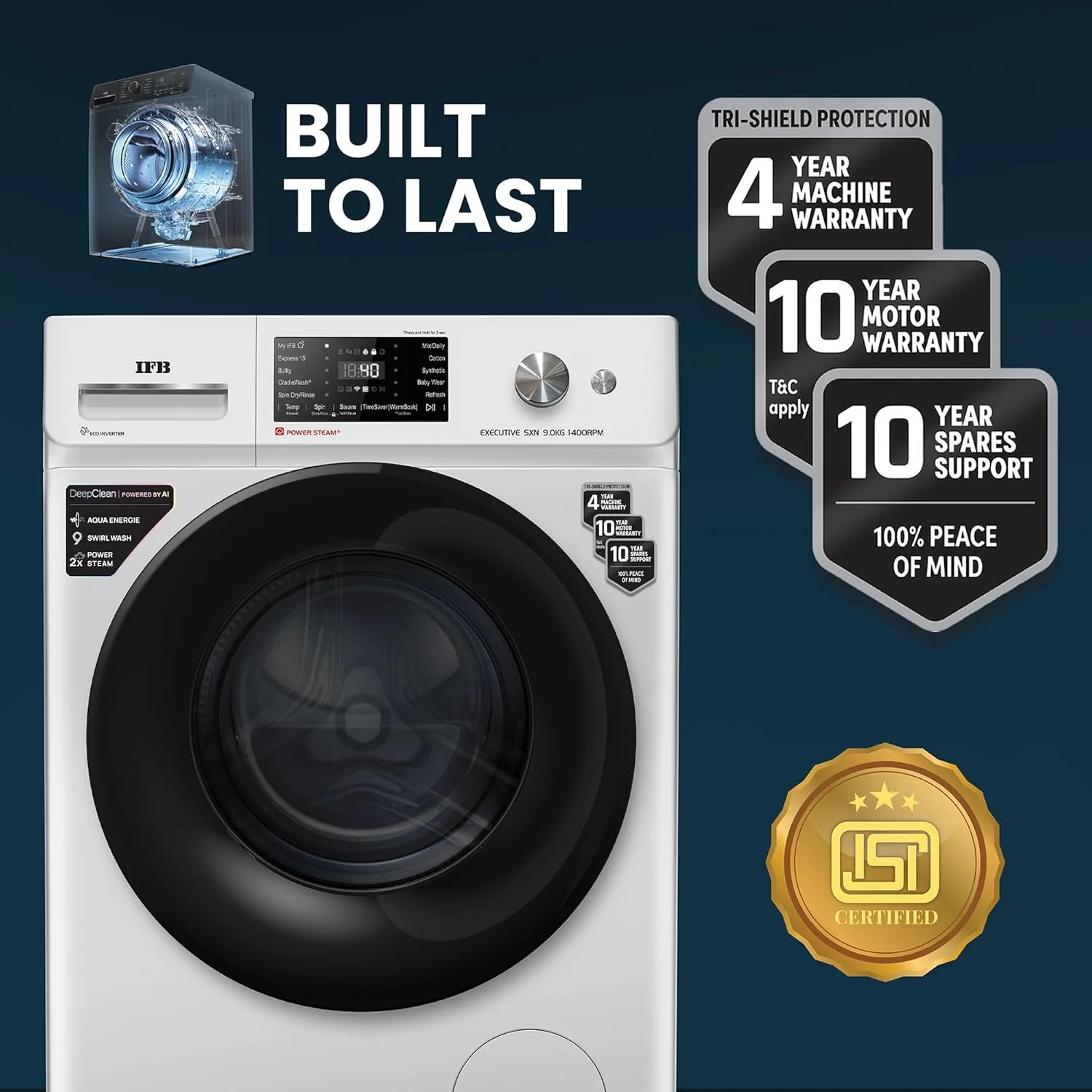 IFB 9 Kg 5 Star Powered by AI with 9 Swirl Wash, WiFi, Fully Automatic Front Load Washing Machine (EXECUTIVE SXN 9014K CMS, Steam Refresh Program with Eco Inverter, Rich Silver) - Image 11