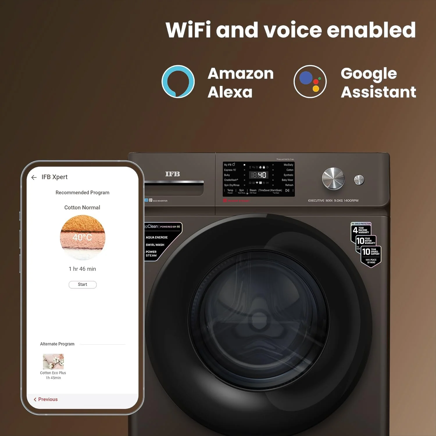 IFB 9 Kg 5 Star with DeepClean® Technology, AI Powered, WiFi, Fully Automatic Front Load Washing Machine (EXECUTIVE MXN 9014K CMS, PowerSteam®, 9 Swirl, Steam Refresh, Eco Inverter, Mocha) - Image 11