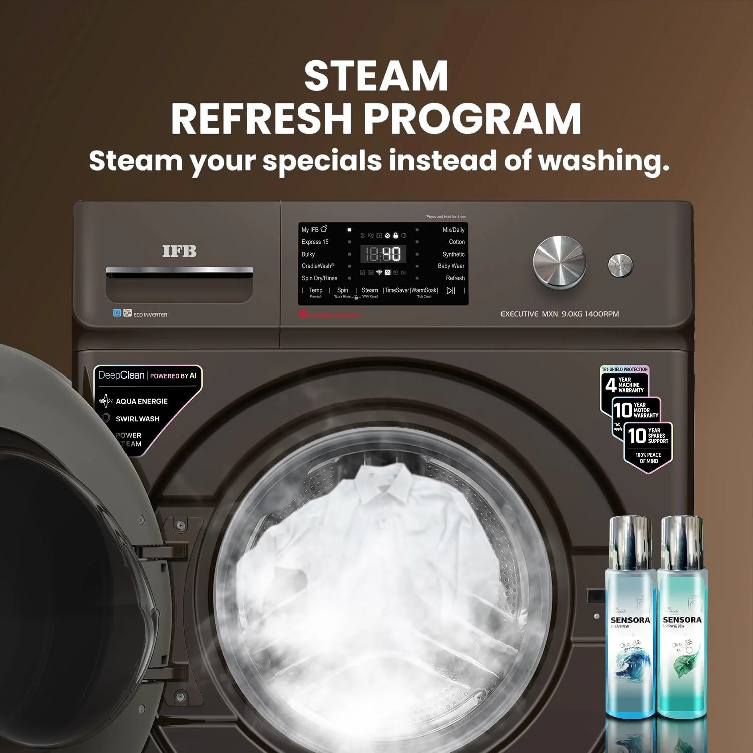 IFB 9 Kg 5 Star with DeepClean® Technology, AI Powered, WiFi, Fully Automatic Front Load Washing Machine (EXECUTIVE MXN 9014K CMS, PowerSteam®, 9 Swirl, Steam Refresh, Eco Inverter, Mocha) - Image 6