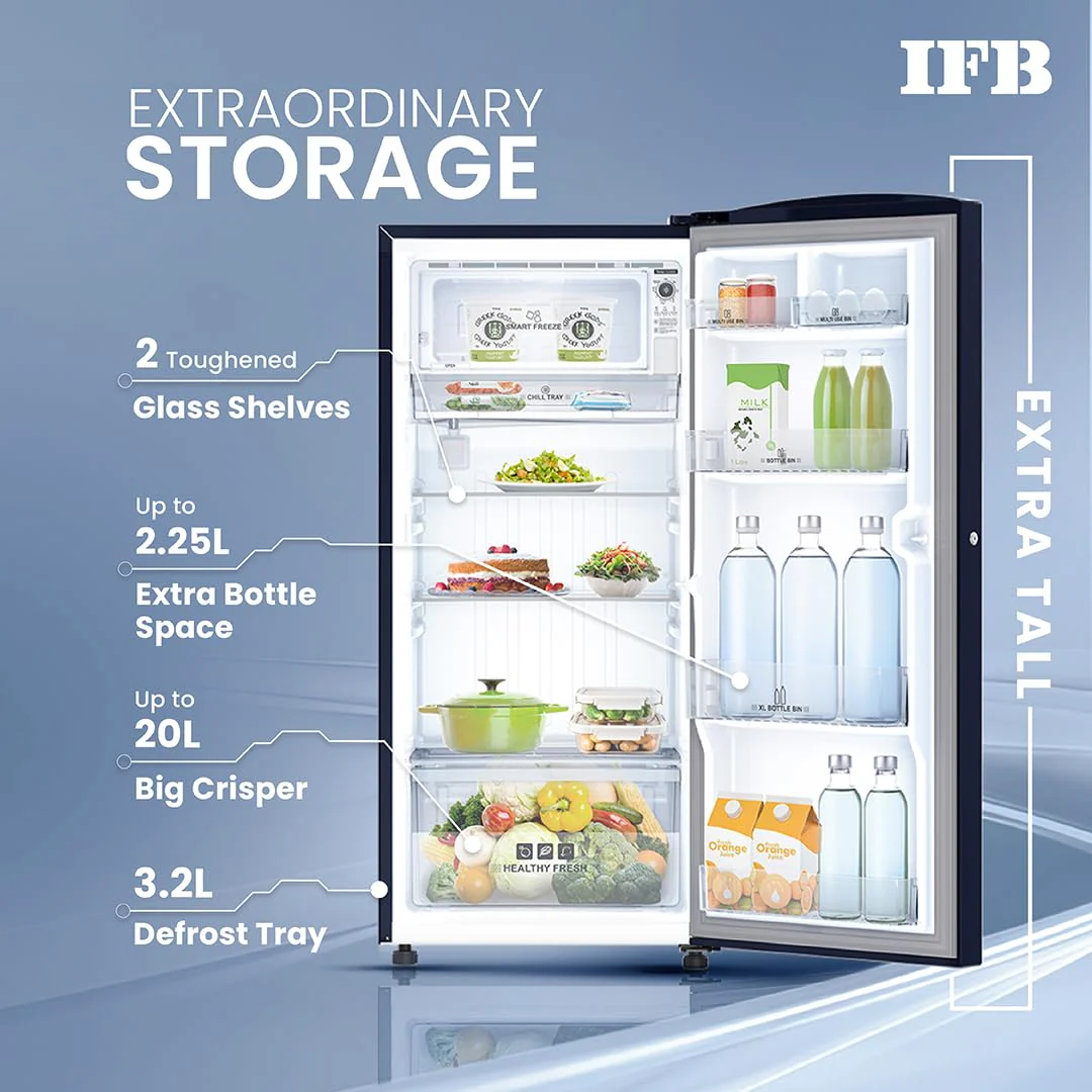 IFB Smart Choice 187L 2 Star Direct-Cool Single Door Refrigerator (IFBDC-2132NCSE, Blue) Extraordinary Storage with Humidity Controller - Image 10
