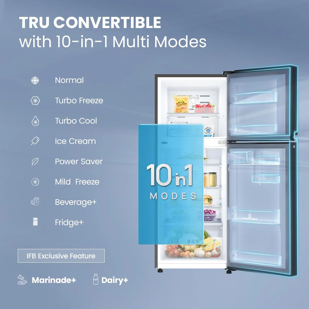 IFB Smart Choice 243L 2 Star Tru Convertible 10-in-1 Frost Free Double Door Refrigerator (IFBFF-2902NKSET, Metal Black, 360 Degree Cooling, Extraordinary Space) - Image 12