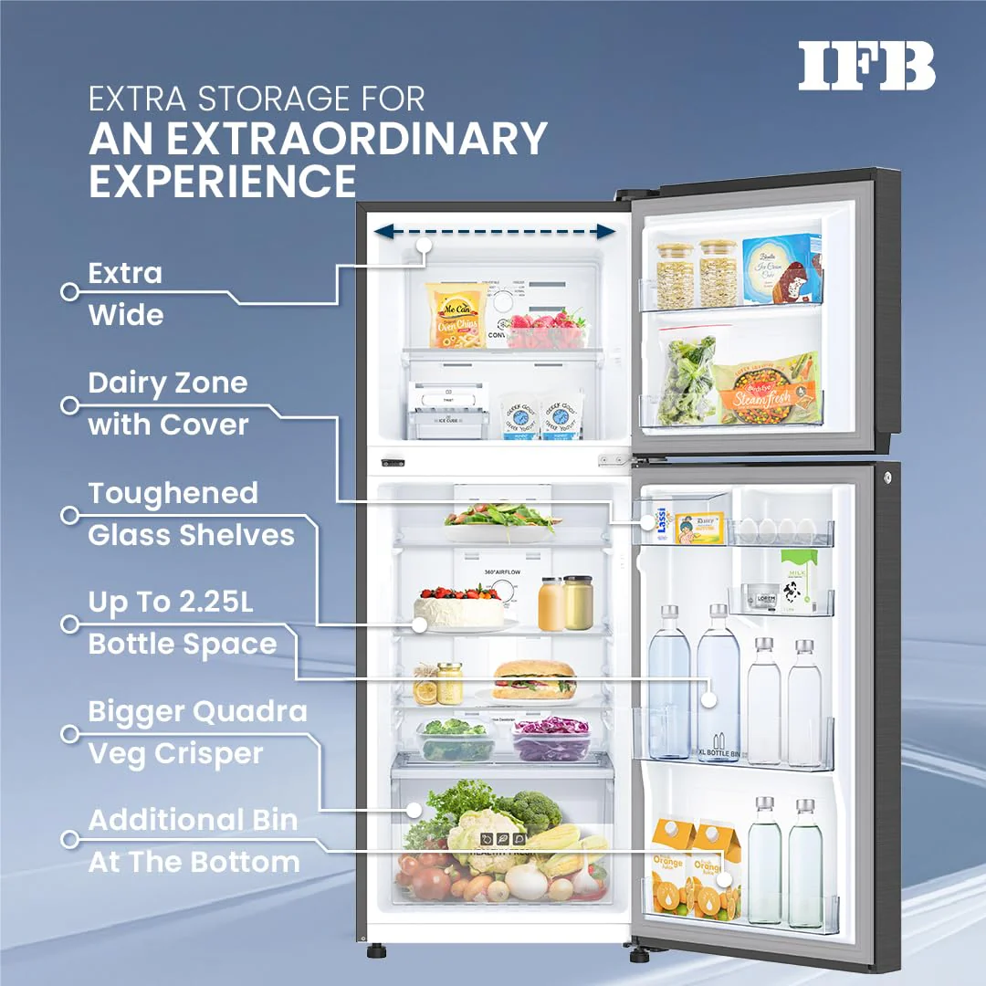 IFB Smart Choice 243L 2 Star Tru Convertible 10-in-1 Frost Free Double Door Refrigerator (IFBFF-2902NKSET, Metal Black, 360 Degree Cooling, Extraordinary Space) - Image 13