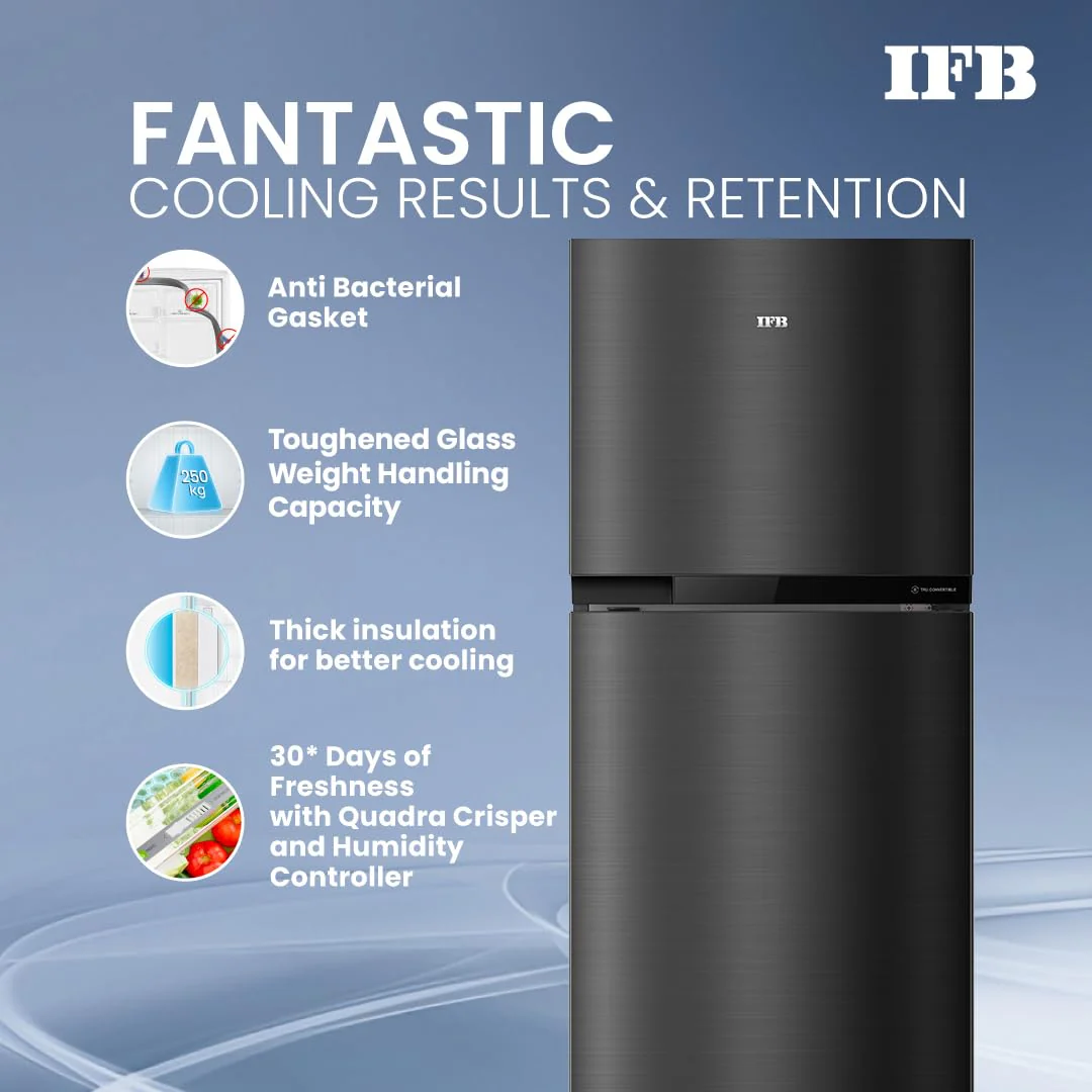 IFB Smart Choice 243L 2 Star Tru Convertible 10-in-1 Frost Free Double Door Refrigerator (IFBFF-2902NKSET, Metal Black, 360 Degree Cooling, Extraordinary Space) - Image 7