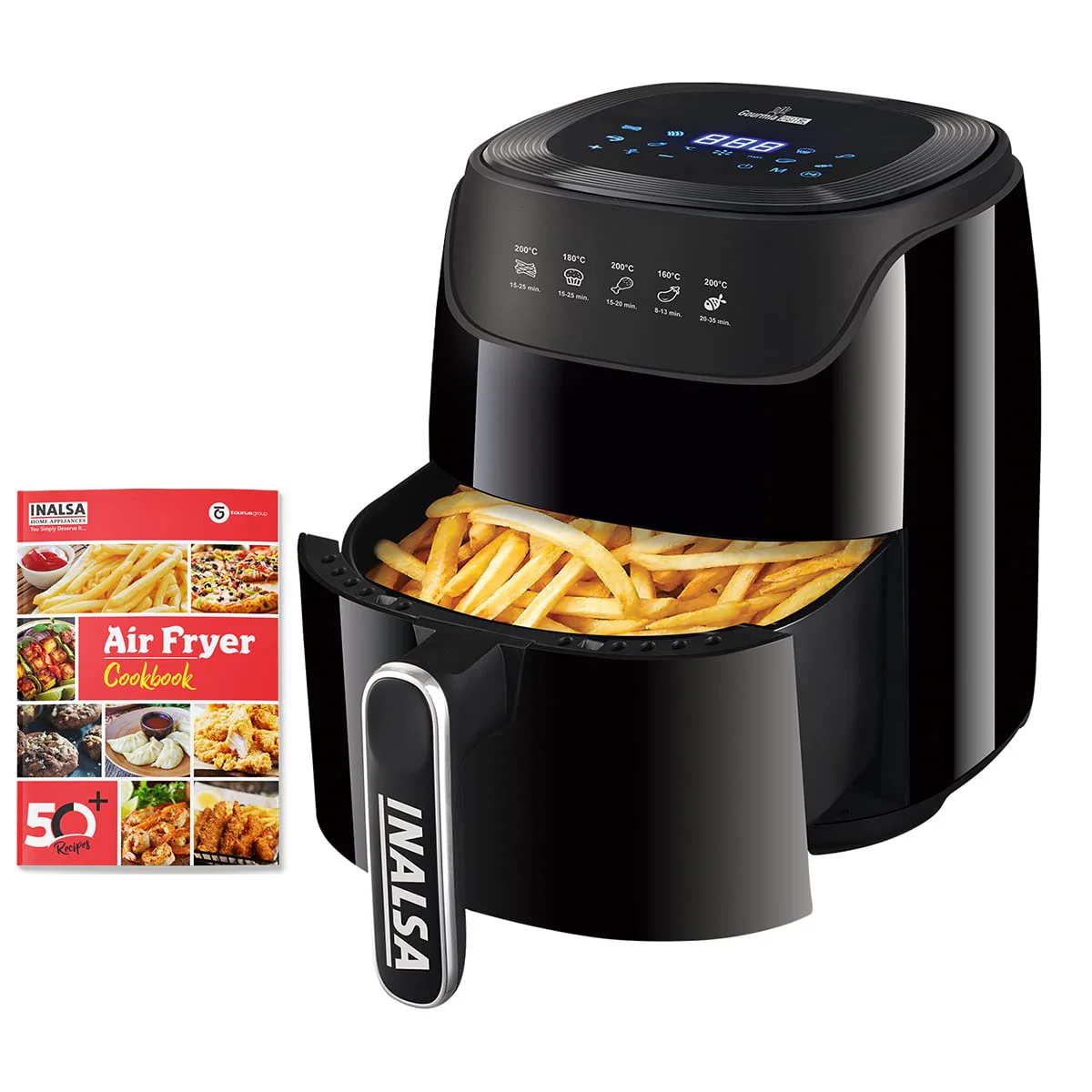 INALSA Air Fryer Digital 4.2L Gourmia Digital-1400W with Smart AirCrisp Technology|8-Preset Menu,Touch Control &amp; Digital Display|Variable Temperature&amp;Timer Control|Free Recipe book|2 Yr Warranty|Black