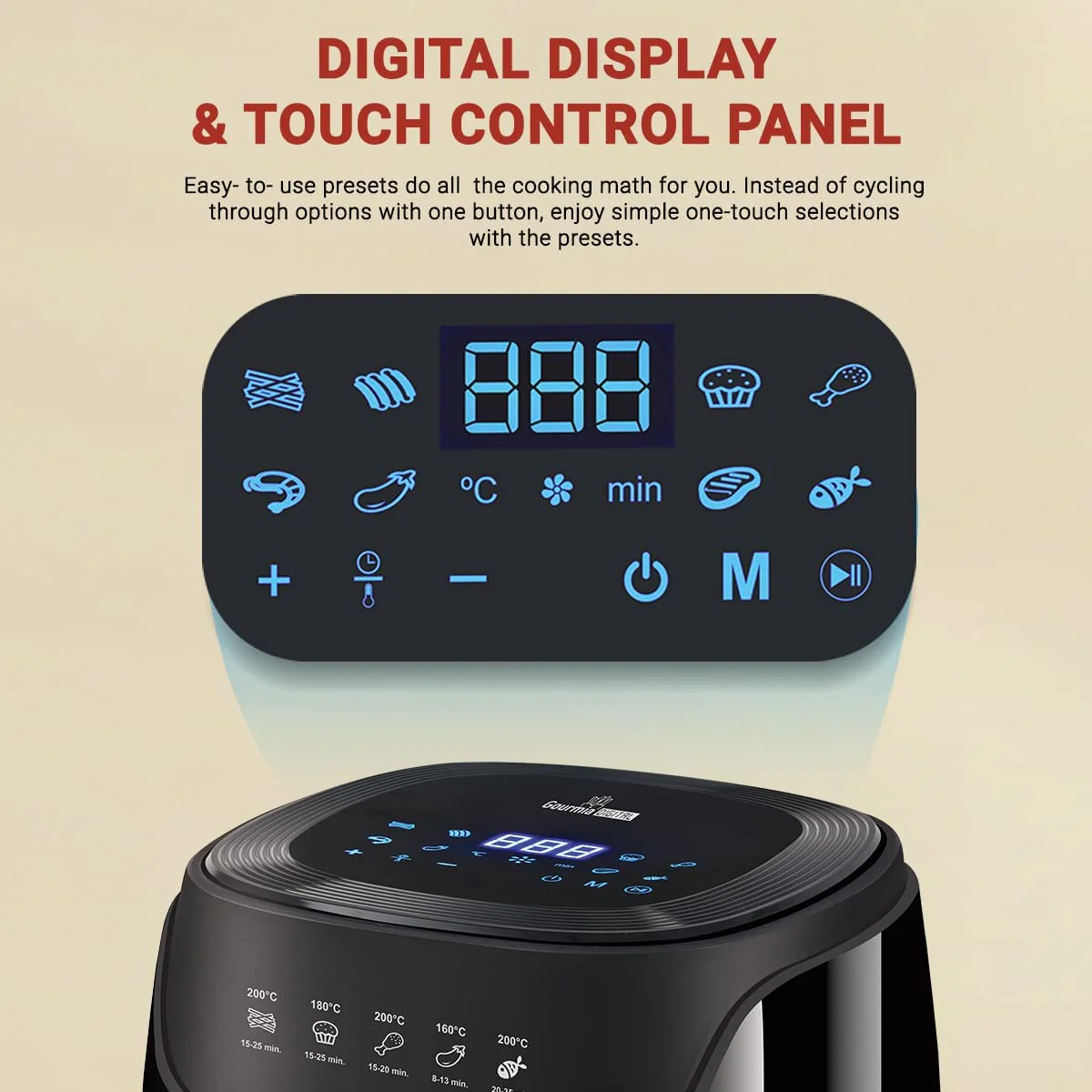 INALSA Air Fryer Digital 4.2L Gourmia Digital-1400W with Smart AirCrisp Technology|8-Preset Menu,Touch Control &amp; Digital Display|Variable Temperature&amp;Timer Control|Free Recipe book|2 Yr Warranty|Black - Image 6