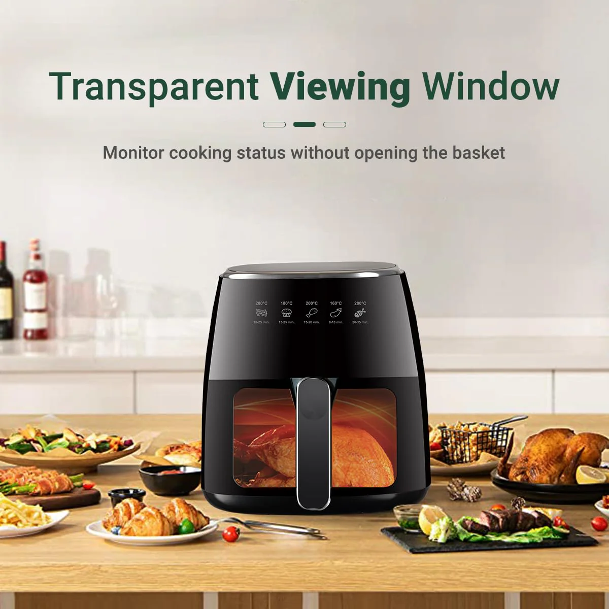 INALSA Air Fryer for Home|5.5 liter Capacity|Visible Window & Internal Light|1600 W with Smart AirCrisp Technology|6-In-1 Appliance With 8 Preset Menu & Digital Display (Tasty fry DW5.5) Black - Image 4
