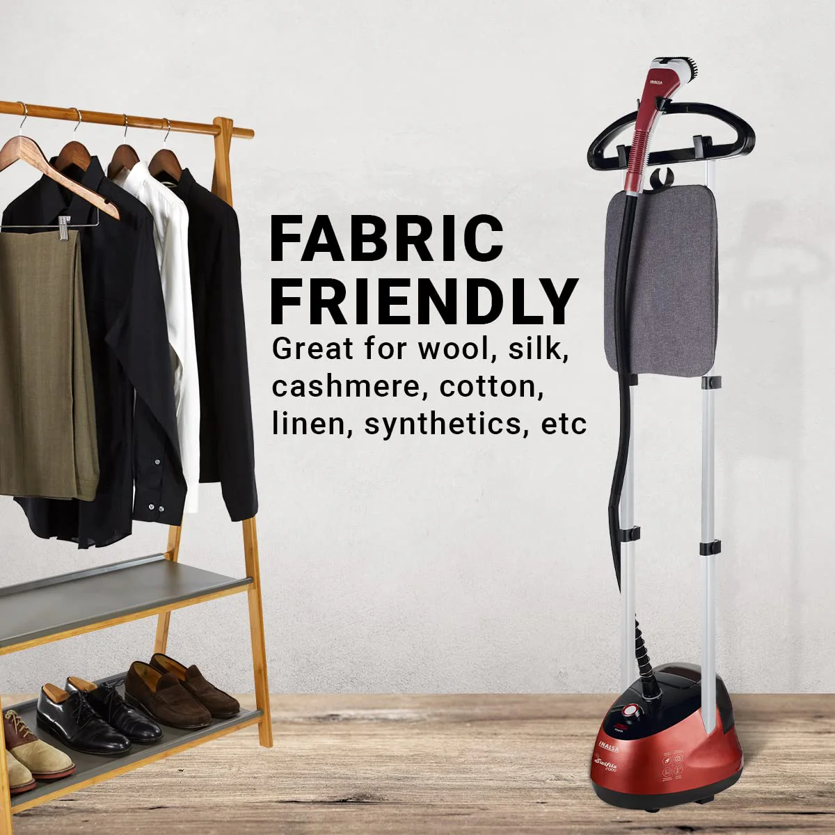 INALSA Standing Garment Steamer 2000 W|Double Pole With 90° &amp; 180° Adjustable Ironing Board |Adjustable Pole Height|2.2 L Water Tank|45 Sec Heat Up Time|32g/min Steam Output |2 Y Warranty,Swiftix 2000 - Image 4