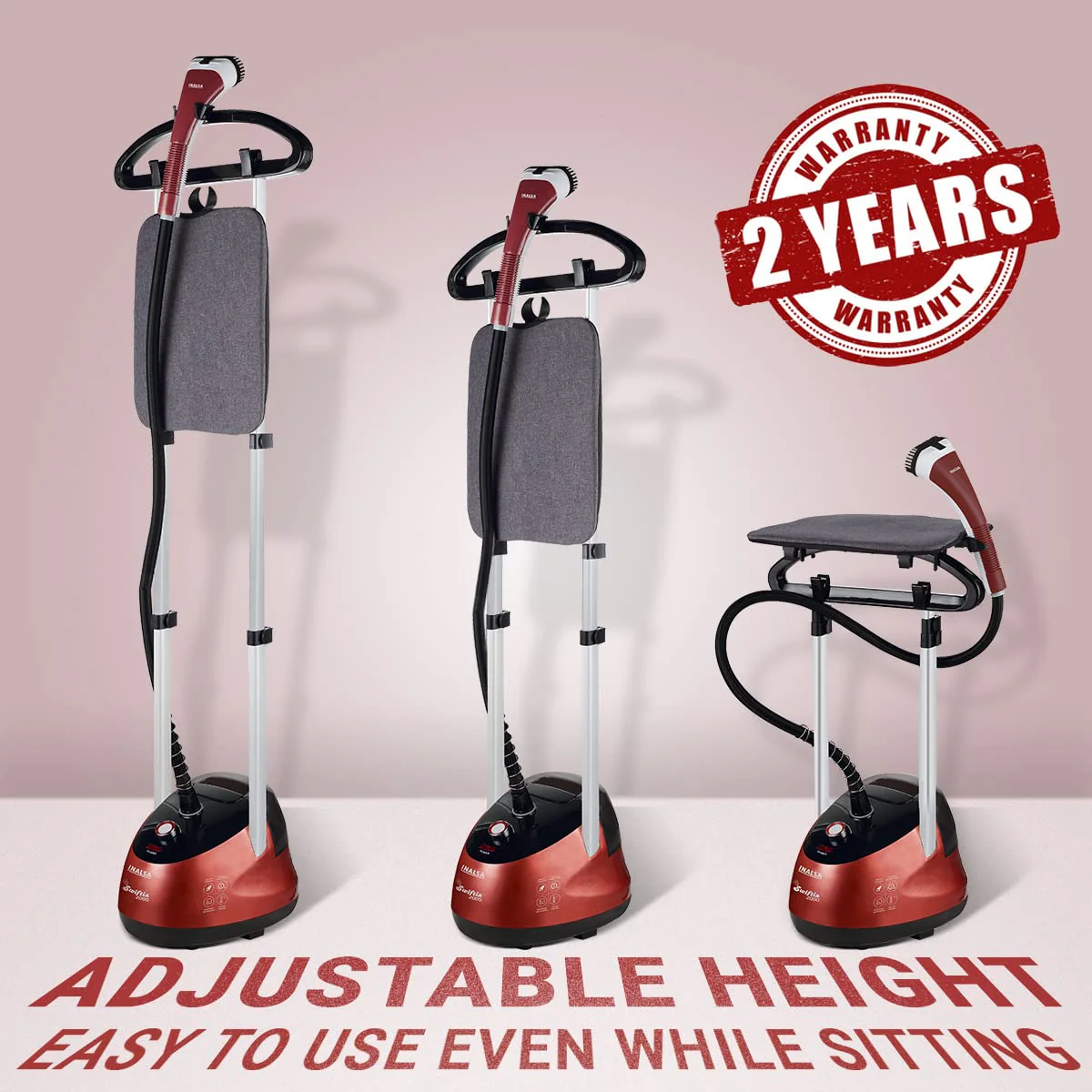 INALSA Standing Garment Steamer 2000 W|Double Pole With 90° &amp; 180° Adjustable Ironing Board |Adjustable Pole Height|2.2 L Water Tank|45 Sec Heat Up Time|32g/min Steam Output |2 Y Warranty,Swiftix 2000 - Image 8