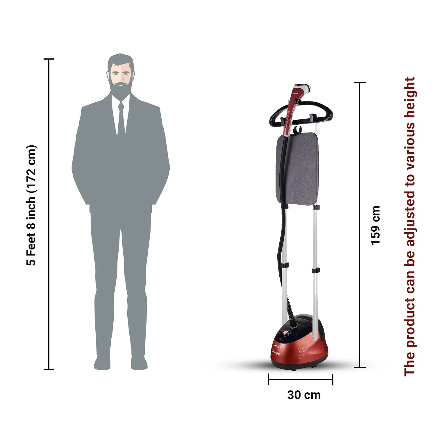 INALSA Standing Garment Steamer 2000 W|Double Pole With 90° &amp; 180° Adjustable Ironing Board |Adjustable Pole Height|2.2 L Water Tank|45 Sec Heat Up Time|32g/min Steam Output |2 Y Warranty,Swiftix 2000 - Image 9