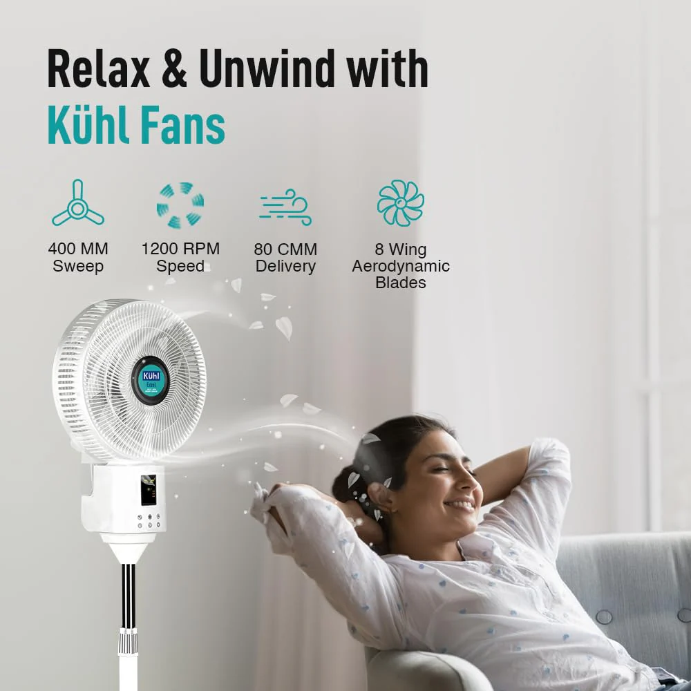 Kent KUHL Exzel H1 Next Gen Desert Cooler BLDC Pedestal with Mist &amp; Humidifier|8Blades |4Speed| Remote &amp; Touch Panel with Display| Height Adjustement| Low Noise|8 Hr Water Tank|400mm |Free installation - Image 5