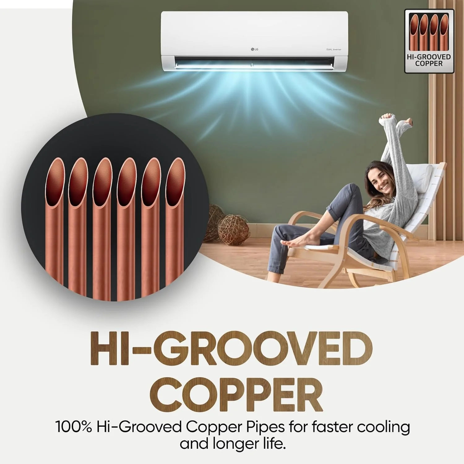 LG 1.5 Ton 3 Star Hot & Cold, DUAL Inverter Split AC (Copper, Convertible 5-in-1, VIRAAT Mode, 4 Way Swing, HD Filter with Anti-Virus Protection, US-H19VNXE, White) - Image 10