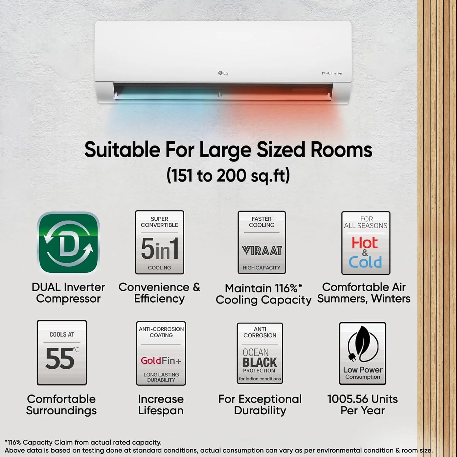 LG 1.5 Ton 3 Star Hot & Cold, DUAL Inverter Split AC (Copper, Convertible 5-in-1, VIRAAT Mode, 4 Way Swing, HD Filter with Anti-Virus Protection, US-H19VNXE, White) - Image 3