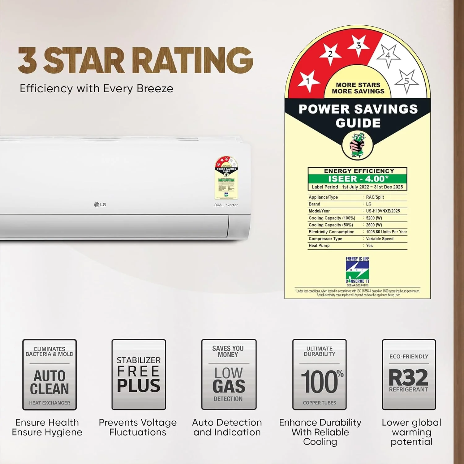 LG 1.5 Ton 3 Star Hot & Cold, DUAL Inverter Split AC (Copper, Convertible 5-in-1, VIRAAT Mode, 4 Way Swing, HD Filter with Anti-Virus Protection, US-H19VNXE, White) - Image 4