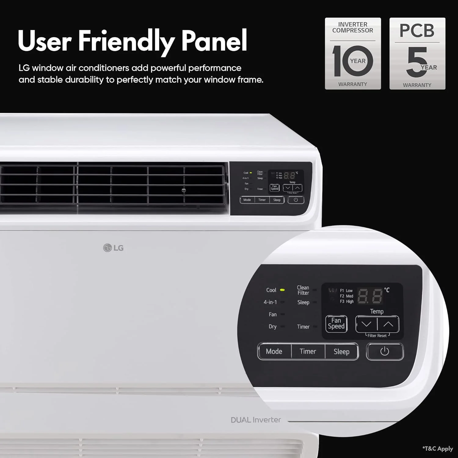 LG 1.5 Ton 5 Star DUAL Inverter Window AC (Copper, Convertible 4-in-1 cooling, RW-Q18WUZA, HD Filter with Anti-Virus Protection, White) - Image 13