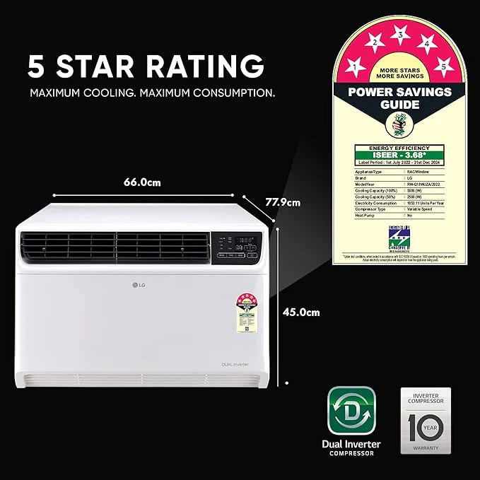 LG 1.5 Ton 5 Star DUAL Inverter Window AC (Copper, Convertible 4-in-1 cooling, RW-Q18WUZA, HD Filter with Anti-Virus Protection, White) - Image 16