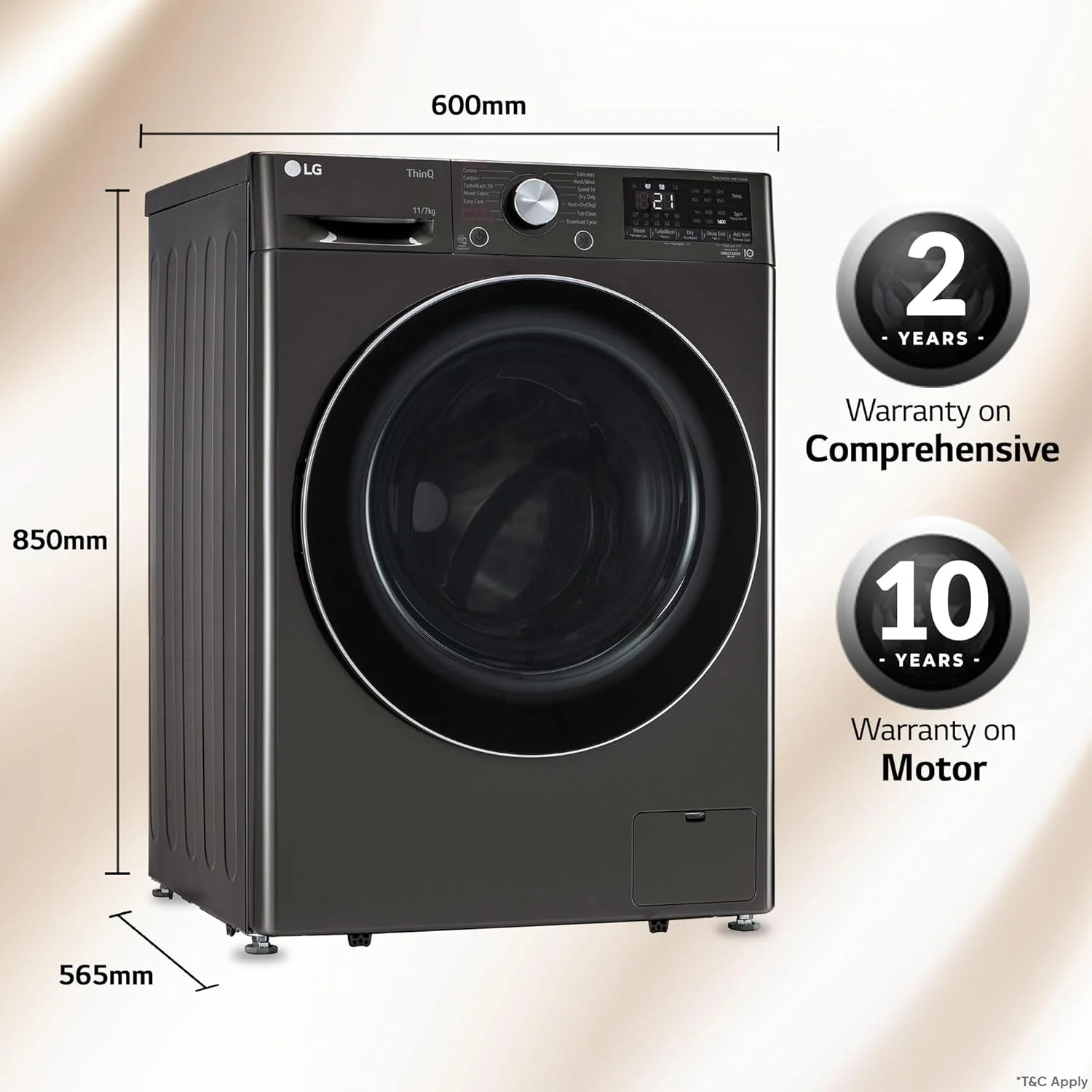LG 11 Kg (Wash) / 7 Kg (Dry), AI Direct Drive Technology, Steam+ & Wi-Fi Front Load Fully Automatic Washer Dryer (FHD1107STB, Intelligent & Convenient Fabric Care, Wrinkle Care, Black Steel) - Image 10