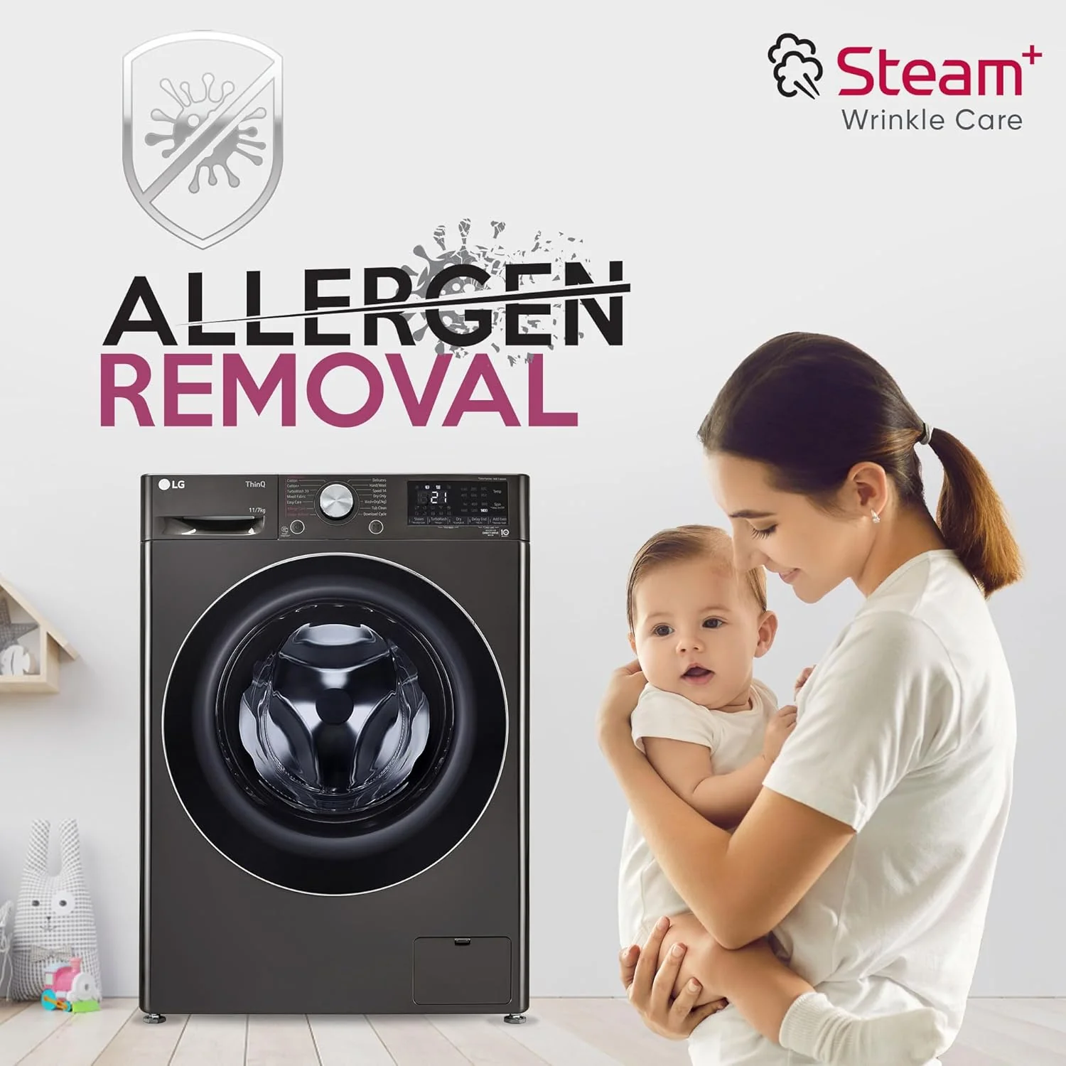 LG 11 Kg (Wash) / 7 Kg (Dry), AI Direct Drive Technology, Steam+ & Wi-Fi Front Load Fully Automatic Washer Dryer (FHD1107STB, Intelligent & Convenient Fabric Care, Wrinkle Care, Black Steel) - Image 3