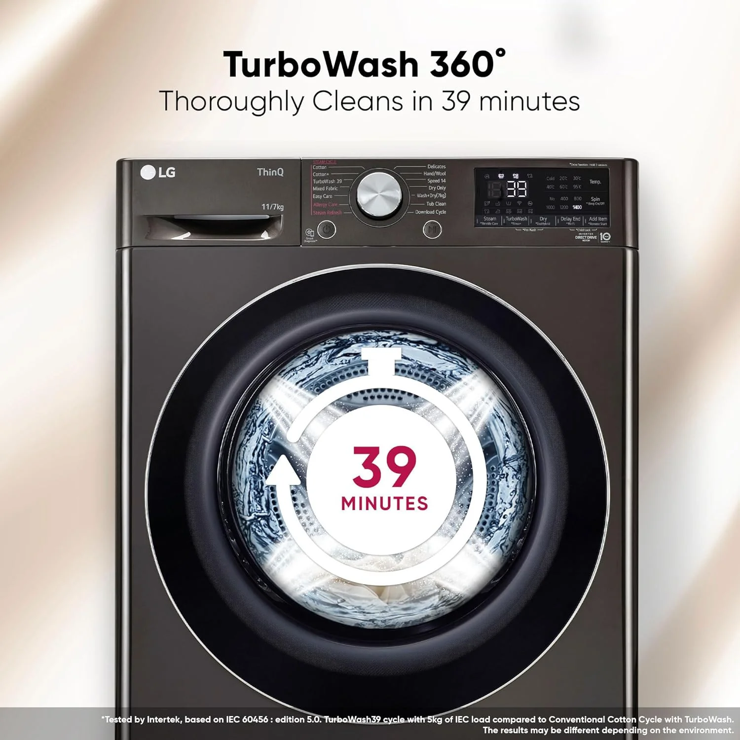LG 11 Kg (Wash) / 7 Kg (Dry), AI Direct Drive Technology, Steam+ & Wi-Fi Front Load Fully Automatic Washer Dryer (FHD1107STB, Intelligent & Convenient Fabric Care, Wrinkle Care, Black Steel) - Image 4