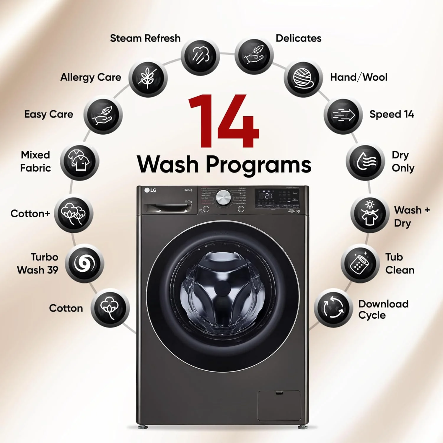 LG 11 Kg (Wash) / 7 Kg (Dry), AI Direct Drive Technology, Steam+ & Wi-Fi Front Load Fully Automatic Washer Dryer (FHD1107STB, Intelligent & Convenient Fabric Care, Wrinkle Care, Black Steel) - Image 9