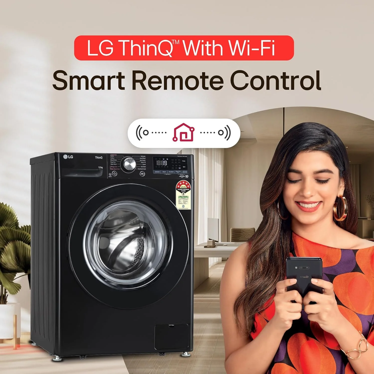 LG 12 Kg, 5 Star, AI Direct Drive Technology, Wi-Fi, Steam Fully Automatic Front-Loading Washing Machine (FHP1412Z3O, Intelligent &amp; Convenient Fabric Care, Allergy Care, In-Built Heater, Onyx Black) - Image 4