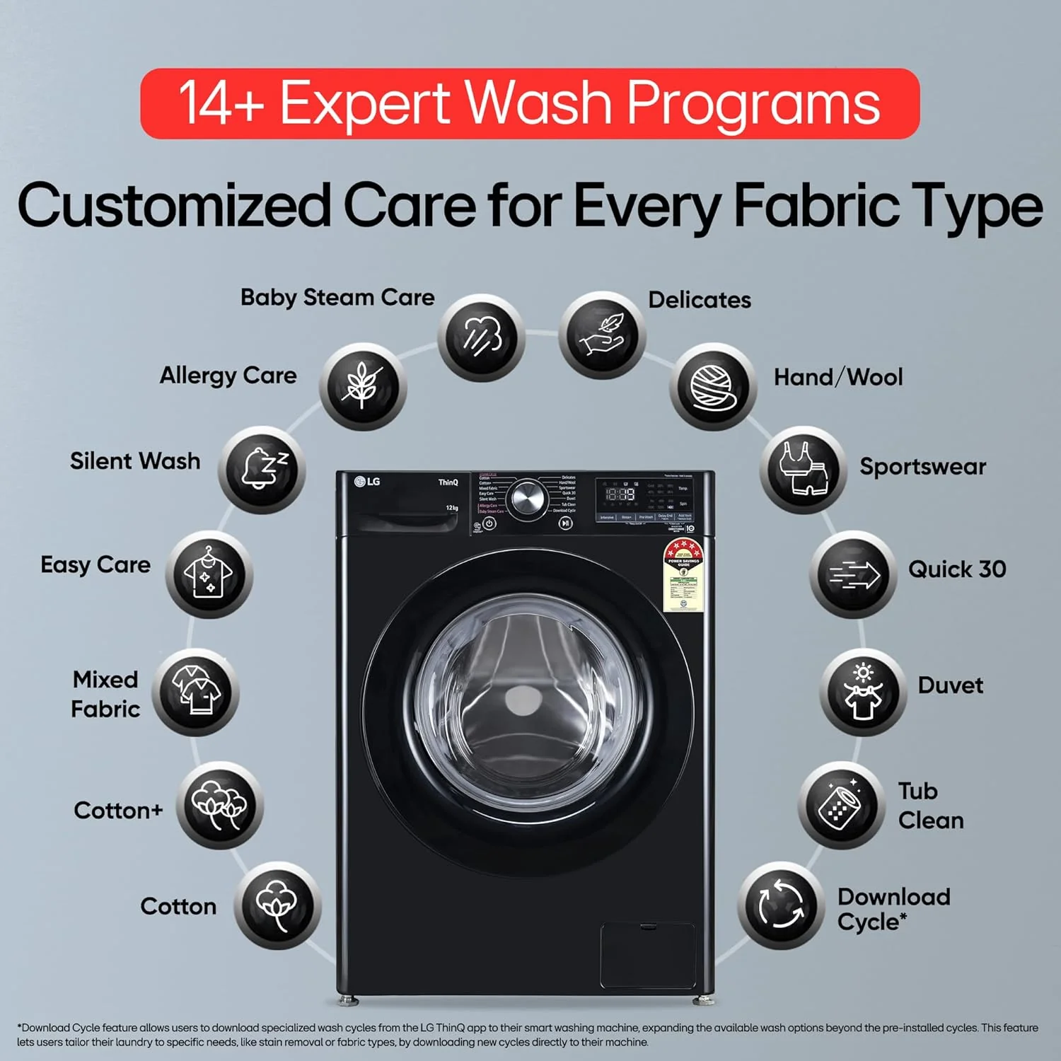 LG 12 Kg, 5 Star, AI Direct Drive Technology, Wi-Fi, Steam Fully Automatic Front-Loading Washing Machine (FHP1412Z3O, Intelligent &amp; Convenient Fabric Care, Allergy Care, In-Built Heater, Onyx Black) - Image 5