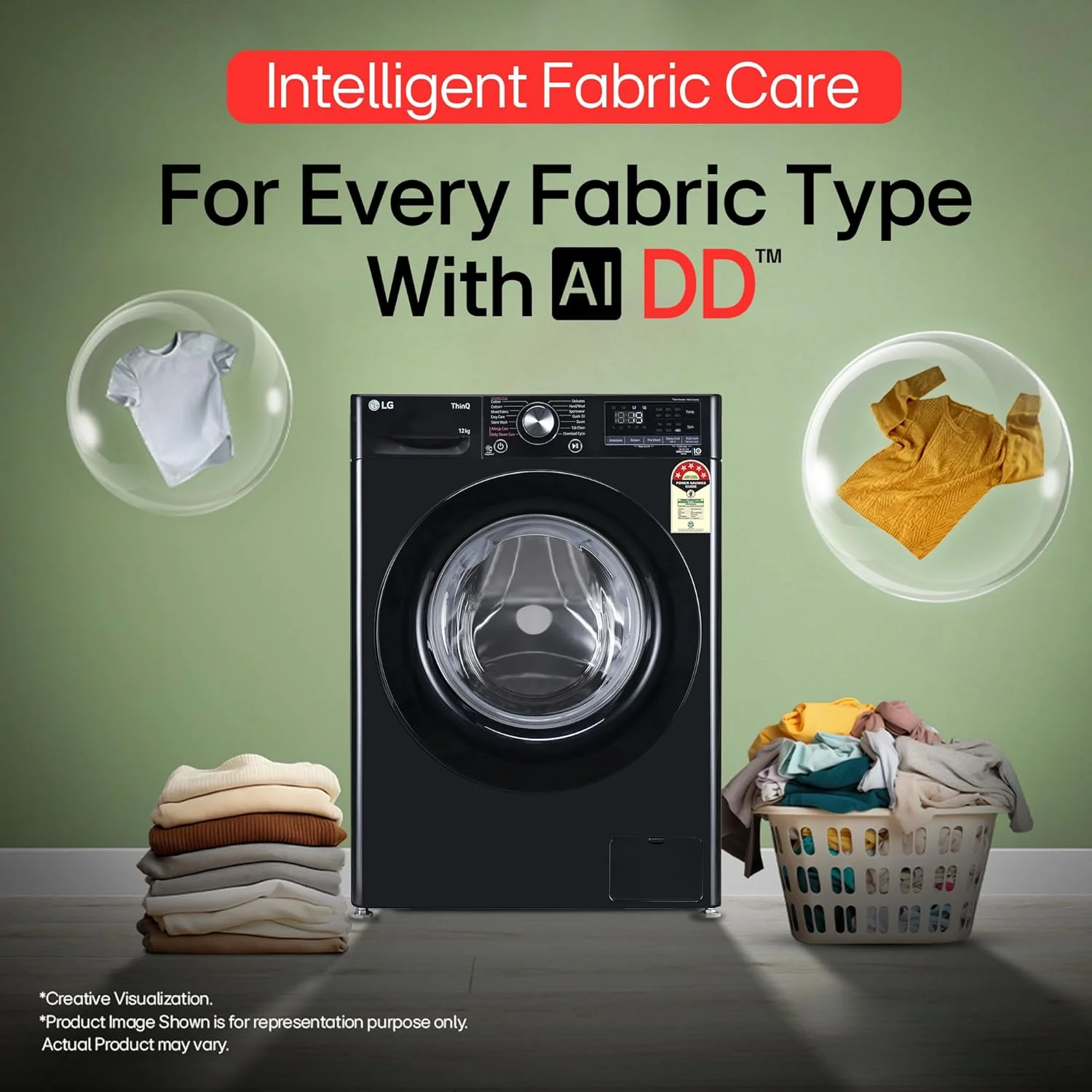 LG 12 Kg, 5 Star, AI Direct Drive Technology, Wi-Fi, Steam Fully Automatic Front-Loading Washing Machine (FHP1412Z3O, Intelligent &amp; Convenient Fabric Care, Allergy Care, In-Built Heater, Onyx Black) - Image 9