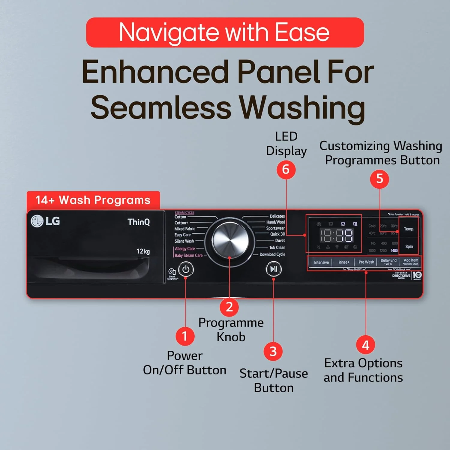 LG 12 Kg, 5 Star, AI Direct Drive Technology, Wi-Fi, Steam Fully Automatic Front-Loading Washing Machine (FHP1412Z5O, Intelligent &amp; Convenient Fabric Care, Allergy Care, Remote Control, Onyx Black) - Image 11