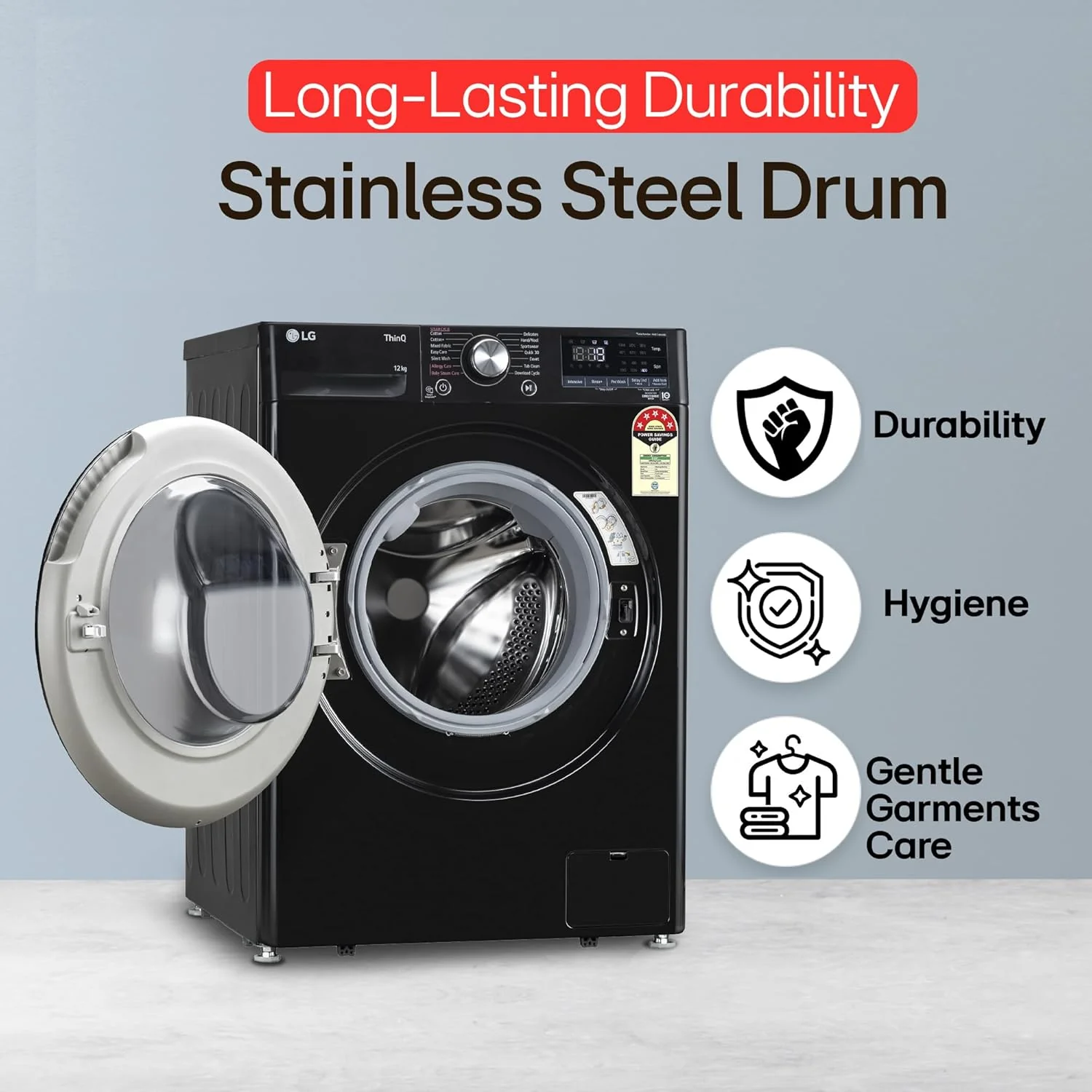 LG 12 Kg, 5 Star, AI Direct Drive Technology, Wi-Fi, Steam Fully Automatic Front-Loading Washing Machine (FHP1412Z5O, Intelligent &amp; Convenient Fabric Care, Allergy Care, Remote Control, Onyx Black) - Image 12