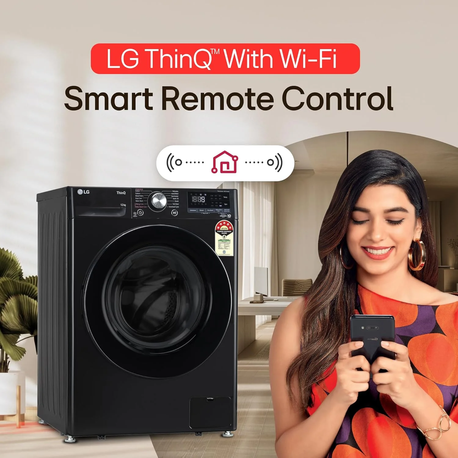 LG 12 Kg, 5 Star, AI Direct Drive Technology, Wi-Fi, Steam Fully Automatic Front-Loading Washing Machine (FHP1412Z5O, Intelligent &amp; Convenient Fabric Care, Allergy Care, Remote Control, Onyx Black) - Image 4