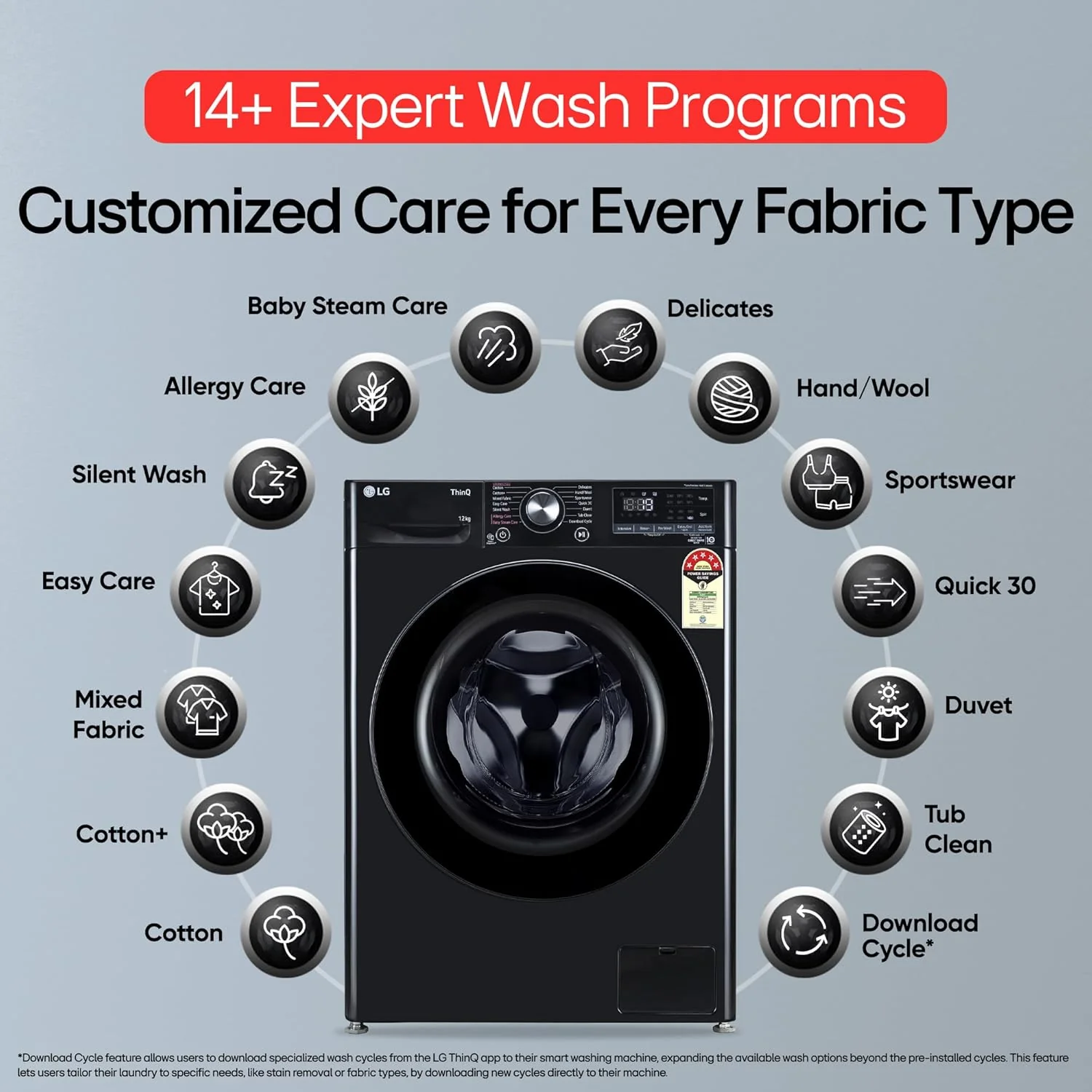 LG 12 Kg, 5 Star, AI Direct Drive Technology, Wi-Fi, Steam Fully Automatic Front-Loading Washing Machine (FHP1412Z5O, Intelligent &amp; Convenient Fabric Care, Allergy Care, Remote Control, Onyx Black) - Image 5