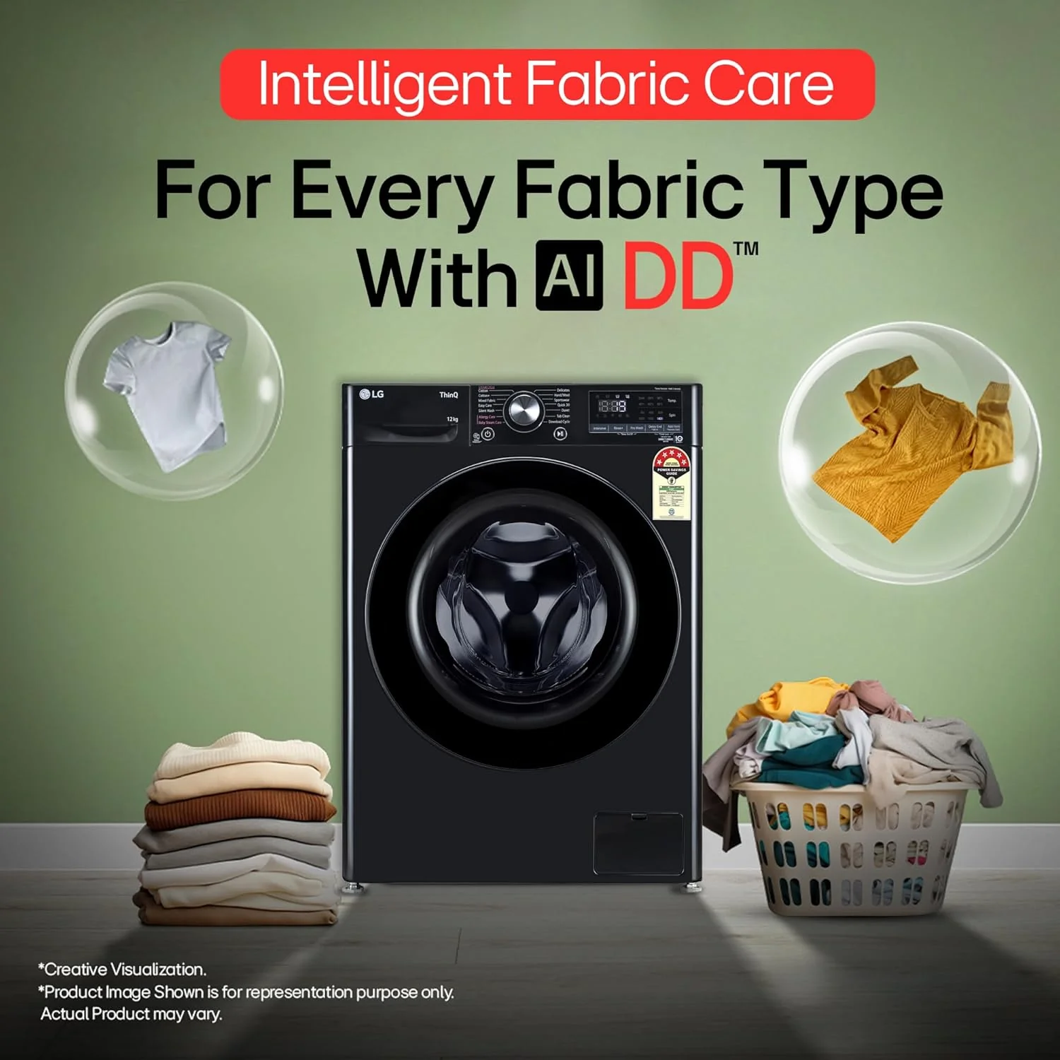 LG 12 Kg, 5 Star, AI Direct Drive Technology, Wi-Fi, Steam Fully Automatic Front-Loading Washing Machine (FHP1412Z5O, Intelligent &amp; Convenient Fabric Care, Allergy Care, Remote Control, Onyx Black) - Image 9
