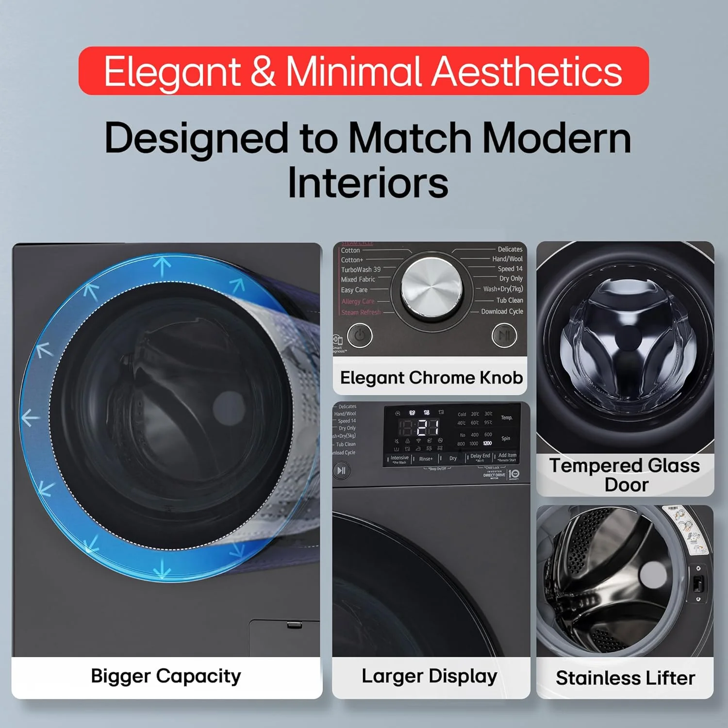 LG 12 Kg (Wash) / 7 Kg (Dry), AI Direct Drive Technology, Steam+ &amp; Wi-Fi Front Load Fully Automatic Washer Dryer (FHD1207STB, Intelligent &amp; Convenient Fabric Care &amp; Turbowash 360, Platinum Black) - Image 11