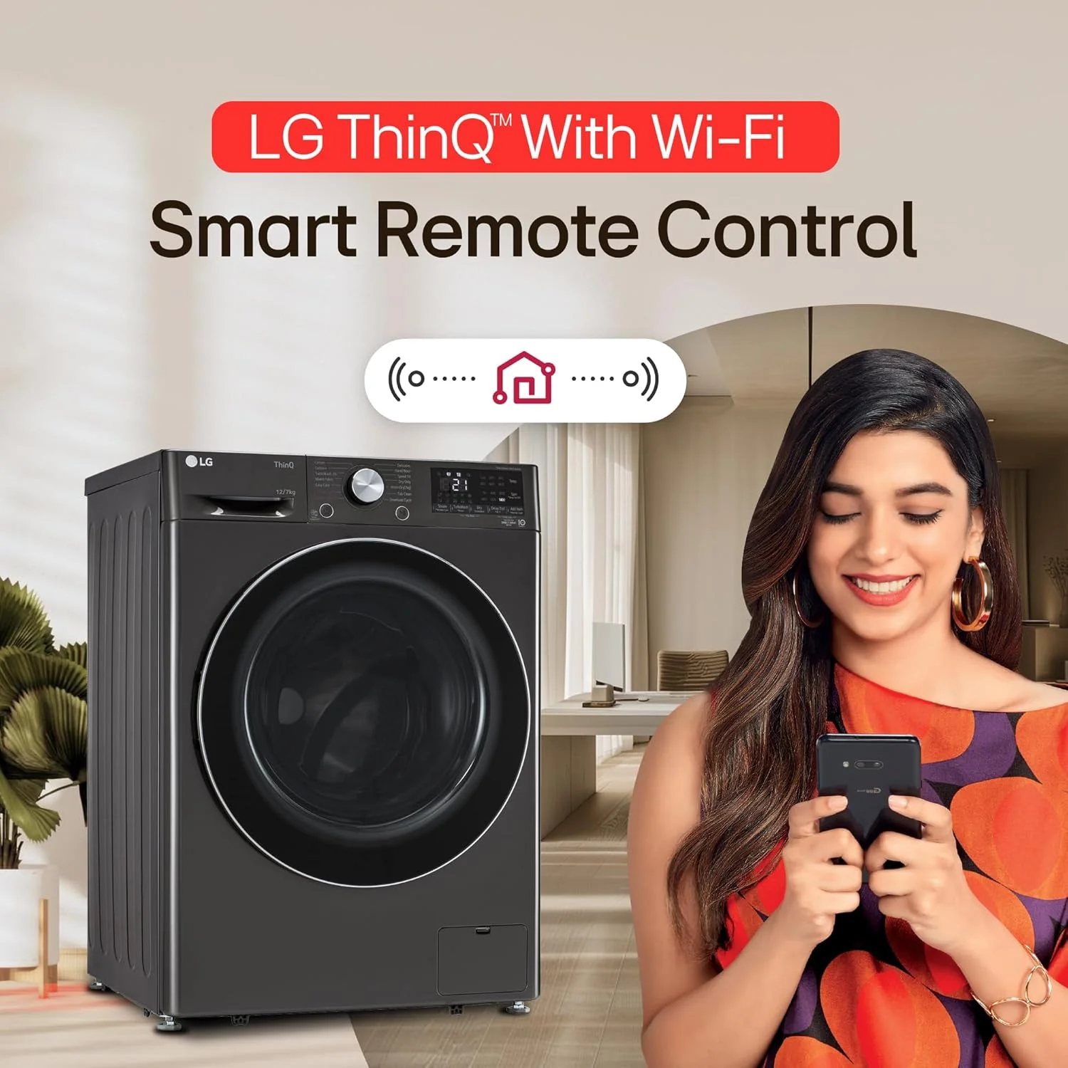 LG 12 Kg (Wash) / 7 Kg (Dry), AI Direct Drive Technology, Steam+ &amp; Wi-Fi Front Load Fully Automatic Washer Dryer (FHD1207STB, Intelligent &amp; Convenient Fabric Care &amp; Turbowash 360, Platinum Black) - Image 18