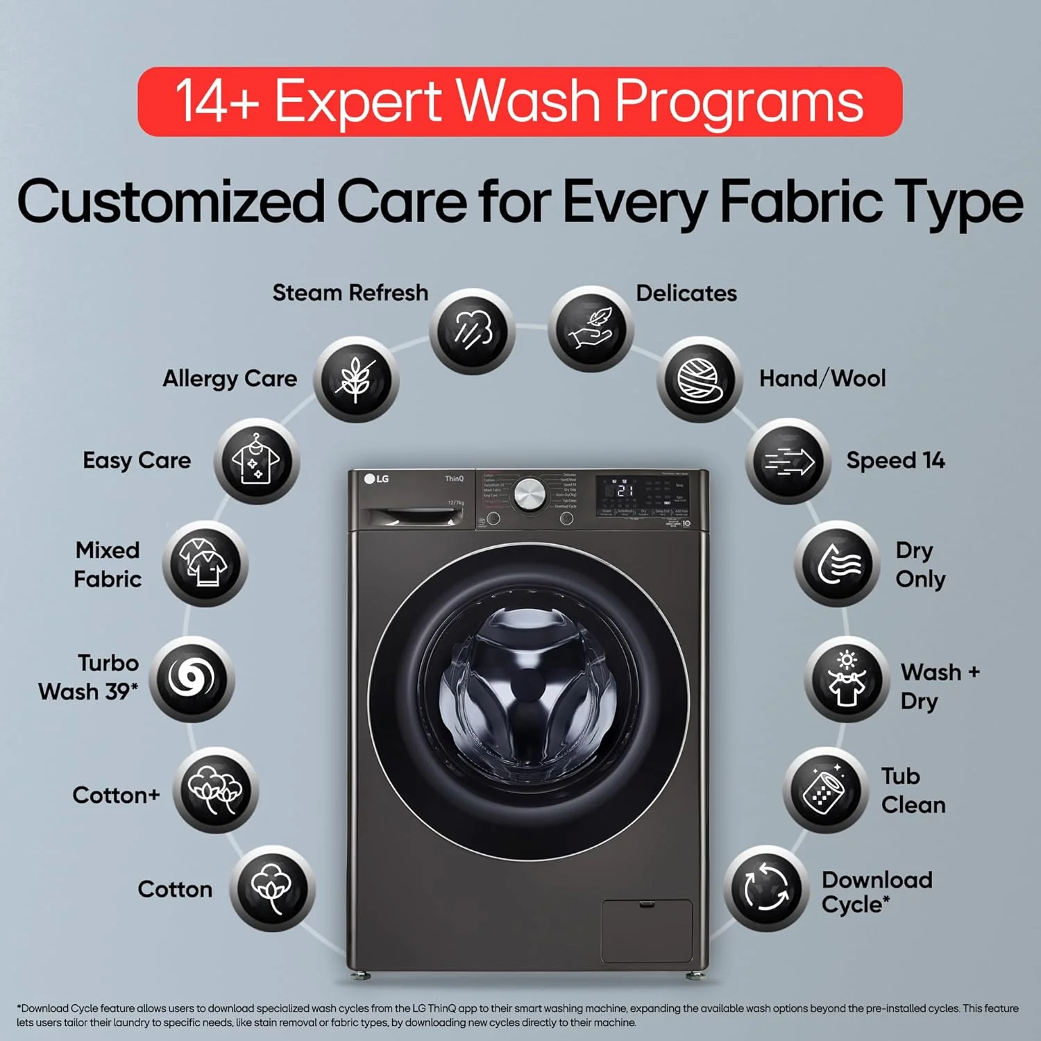 LG 12 Kg (Wash) / 7 Kg (Dry), AI Direct Drive Technology, Steam+ &amp; Wi-Fi Front Load Fully Automatic Washer Dryer (FHD1207STB, Intelligent &amp; Convenient Fabric Care &amp; Turbowash 360, Platinum Black) - Image 22