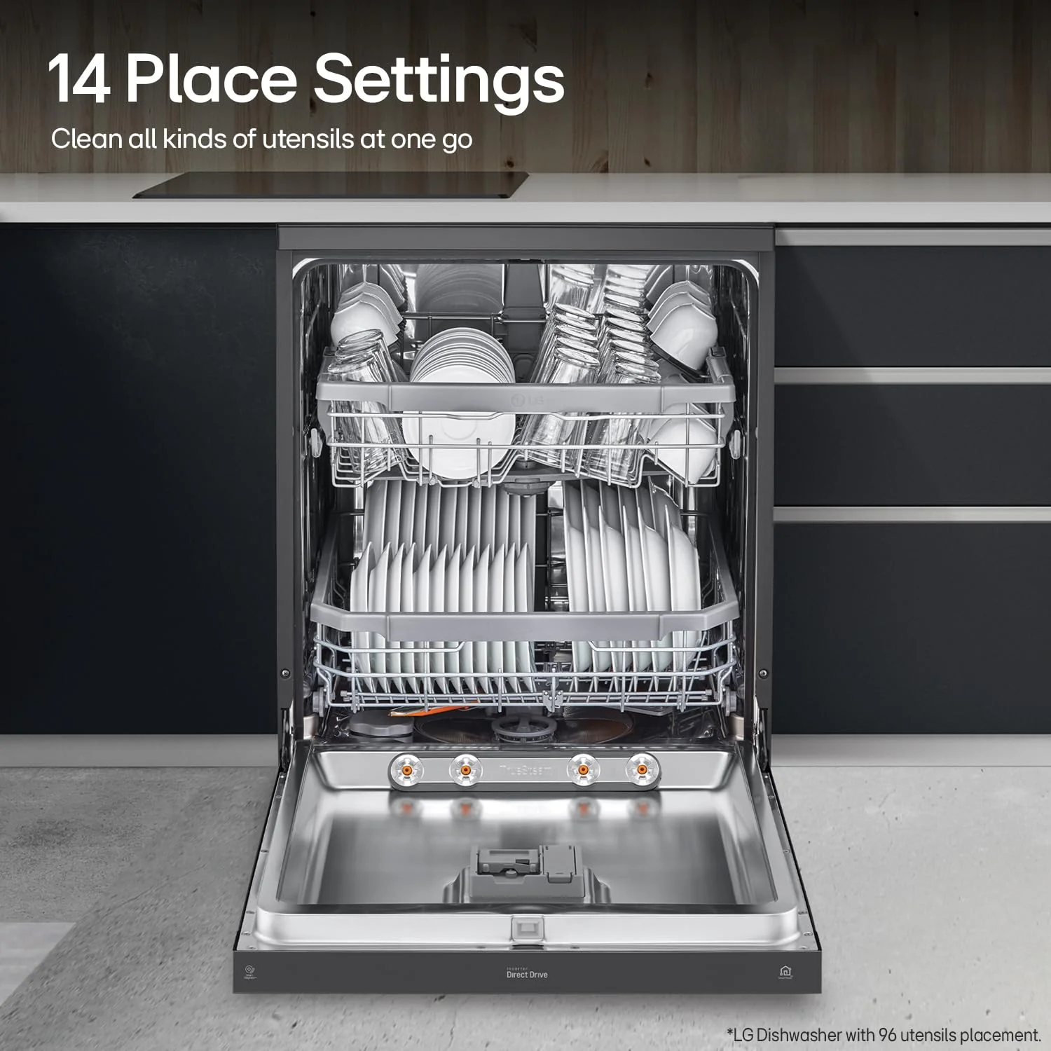 LG 14 Place Setting Free Standing Dish Washer with TrueSteam, QuadWash, EasyRack Plus, Wi-Fi Enabled (DFB424FM, Matte Black, Inverter Direct Drive Motor) - Image 10