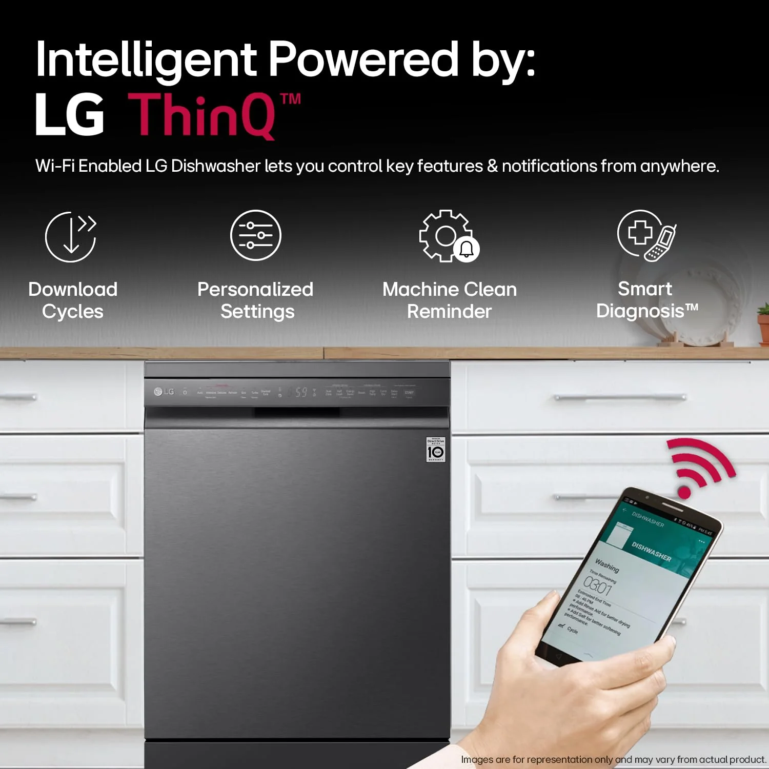 LG 14 Place Setting Free Standing Dish Washer with TrueSteam, QuadWash, EasyRack Plus, Wi-Fi Enabled (DFB424FM, Matte Black, Inverter Direct Drive Motor) - Image 13