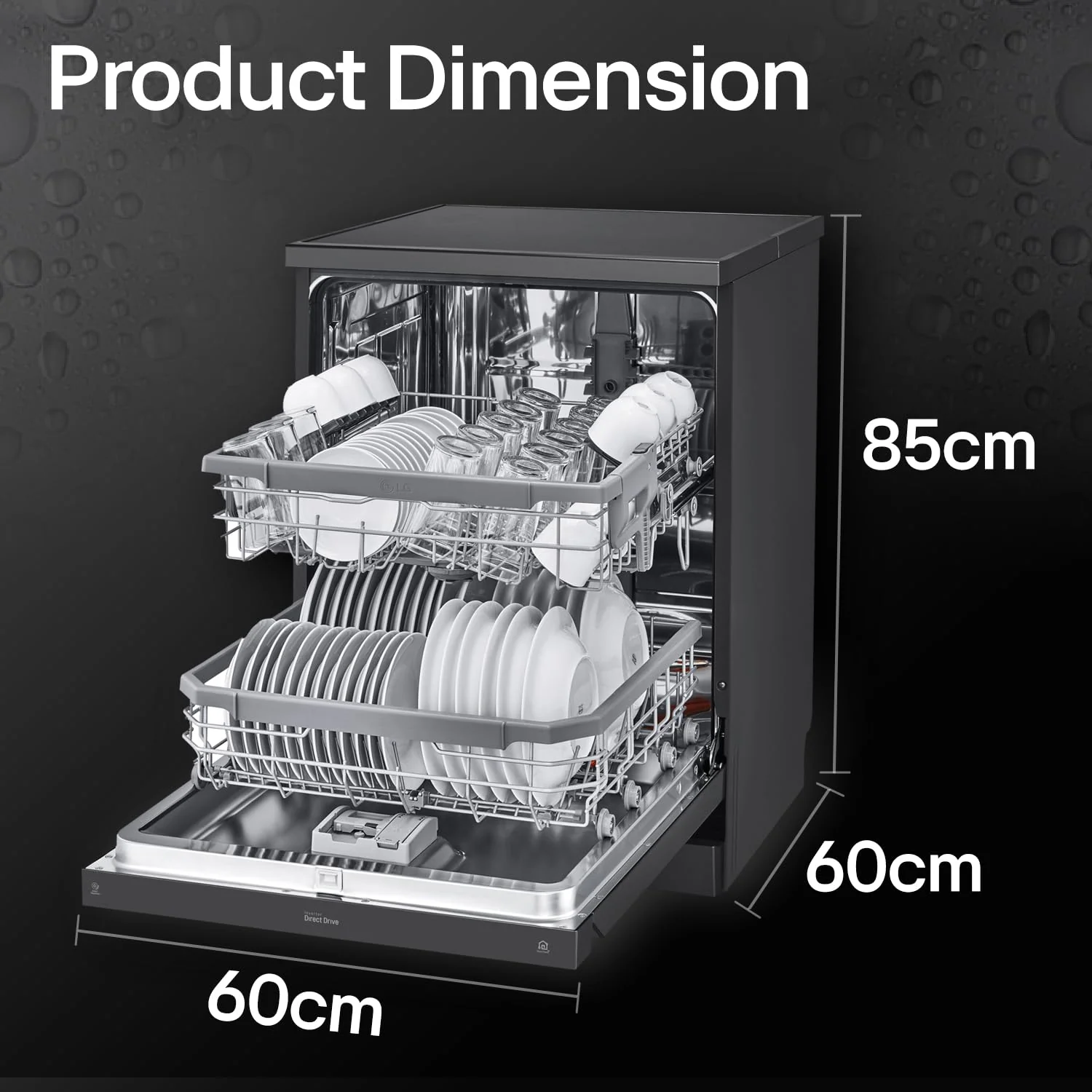 LG 14 Place Setting Free Standing Dish Washer with TrueSteam, QuadWash, EasyRack Plus, Wi-Fi Enabled (DFB424FM, Matte Black, Inverter Direct Drive Motor) - Image 14