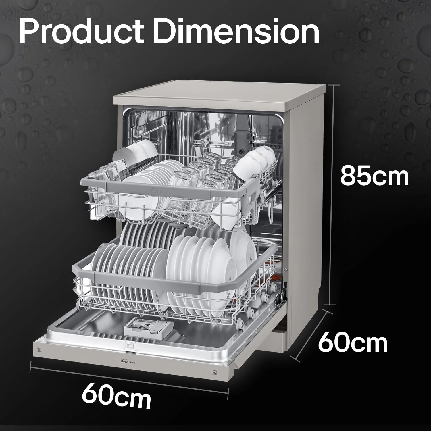 LG 14 Place Settings Inverter Direct Drive, Wi-Fi Free Standing Dishwasher (DFB424FP, Silver, Silent Operation, Tough Stain Removal, Adjustable racks & TrueSteam) - Image 11