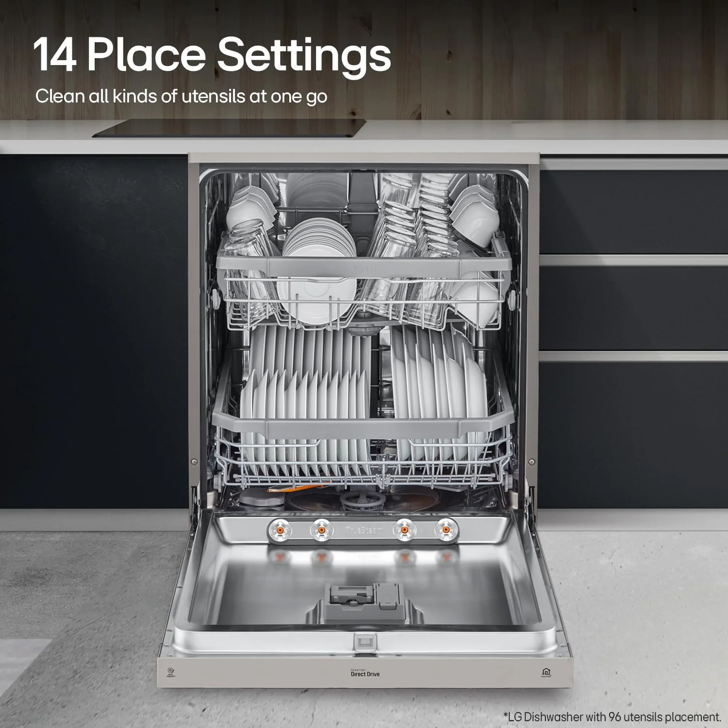 LG 14 Place Settings Inverter Direct Drive, Wi-Fi Free Standing Dishwasher (DFB424FP, Silver, Silent Operation, Tough Stain Removal, Adjustable racks & TrueSteam) - Image 4