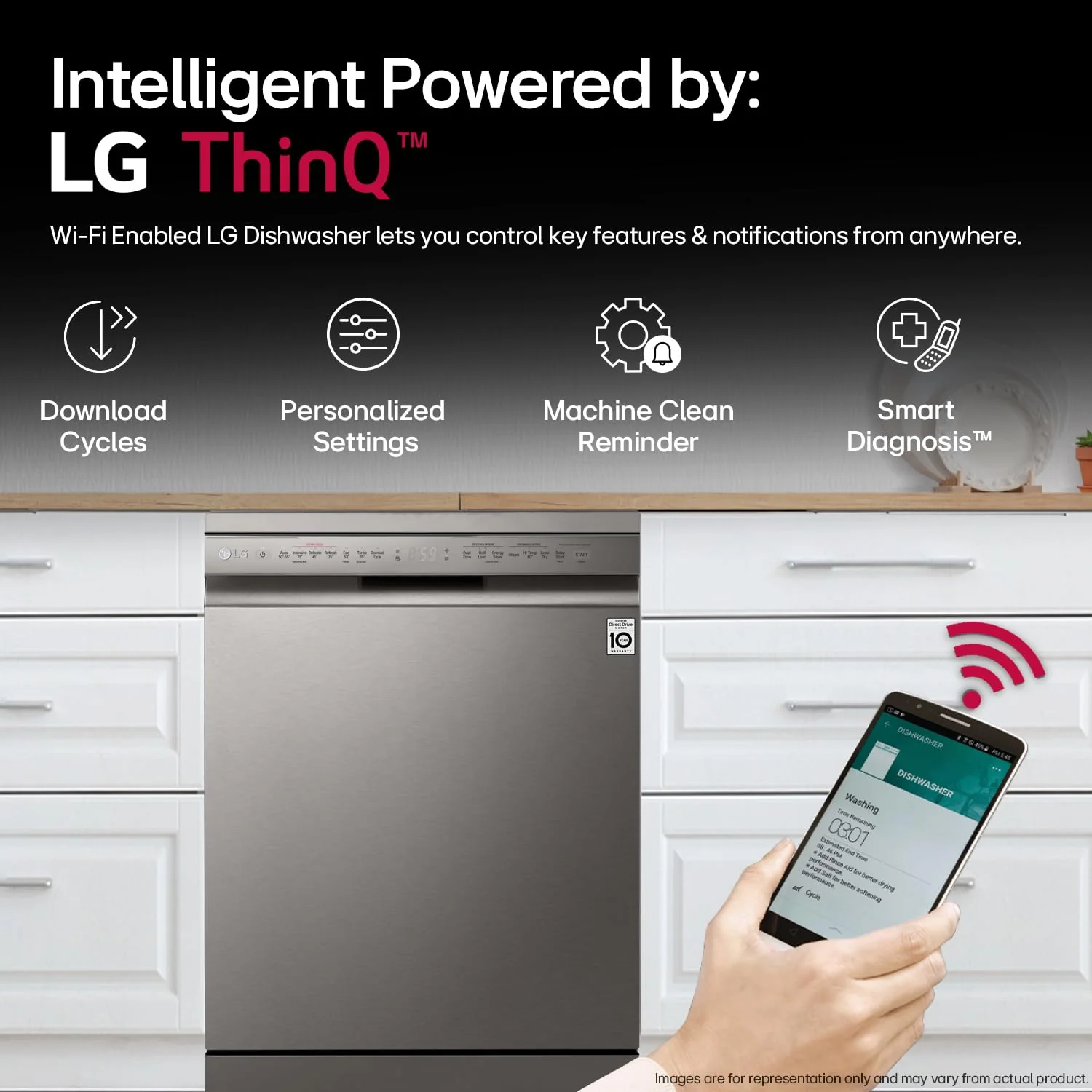 LG 14 Place Settings Inverter Direct Drive, Wi-Fi Free Standing Dishwasher (DFB424FP, Silver, Silent Operation, Tough Stain Removal, Adjustable racks & TrueSteam) - Image 5