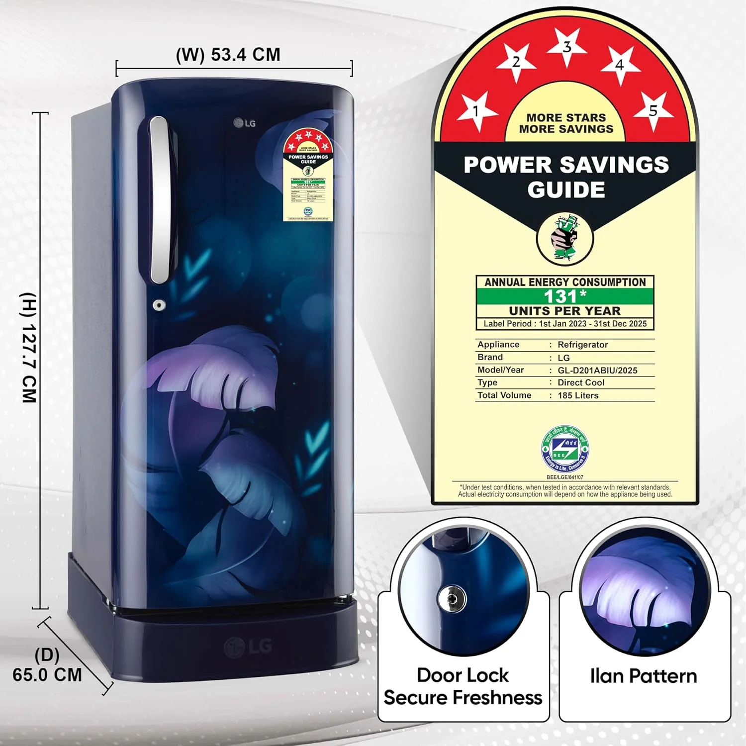 LG 185 L, 5 Star, Smart Inverter Compressor, Direct Cool Single Door Refrigerator (GL-D201ABIU.BBIZEBN, Blue ILAN, Moist N Fresh, Auto Smart Connect &amp; Base Stand Drawer) - Image 8