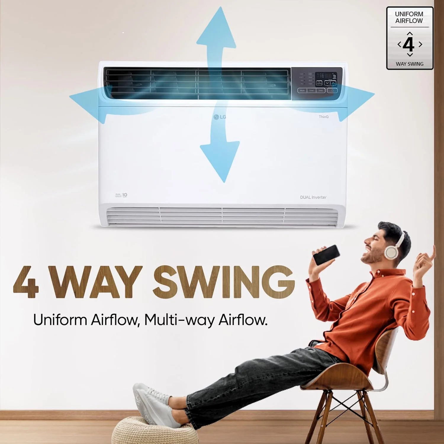 LG 2 Ton 4 Star Wi-Fi DUAL Inverter Window AC (Copper, Convertible 4-in-1 cooling, 4 Way Air Swing, HD Filter, UW-Q24WWYA, White) - Image 5