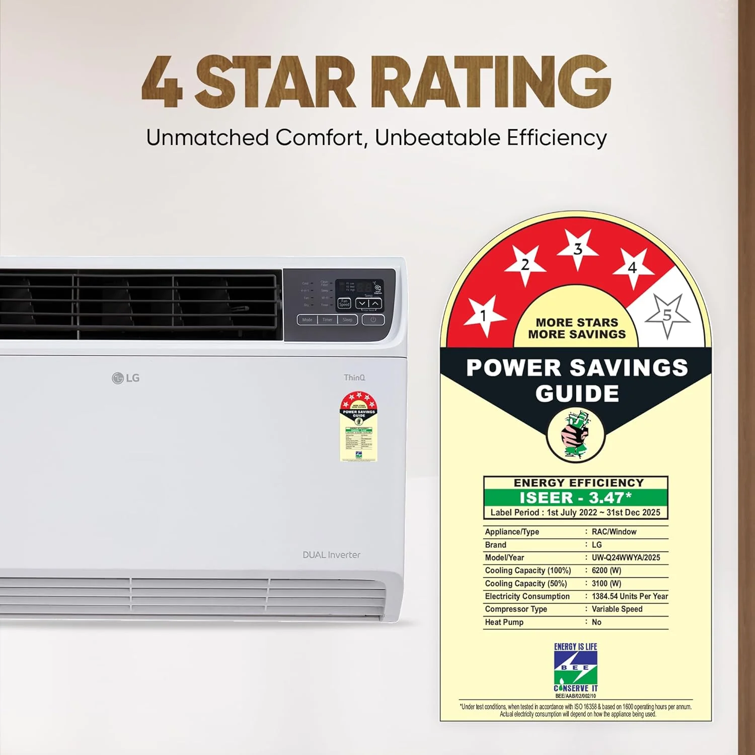LG 2 Ton 4 Star Wi-Fi DUAL Inverter Window AC (Copper, Convertible 4-in-1 cooling, 4 Way Air Swing, HD Filter, UW-Q24WWYA, White) - Image 9