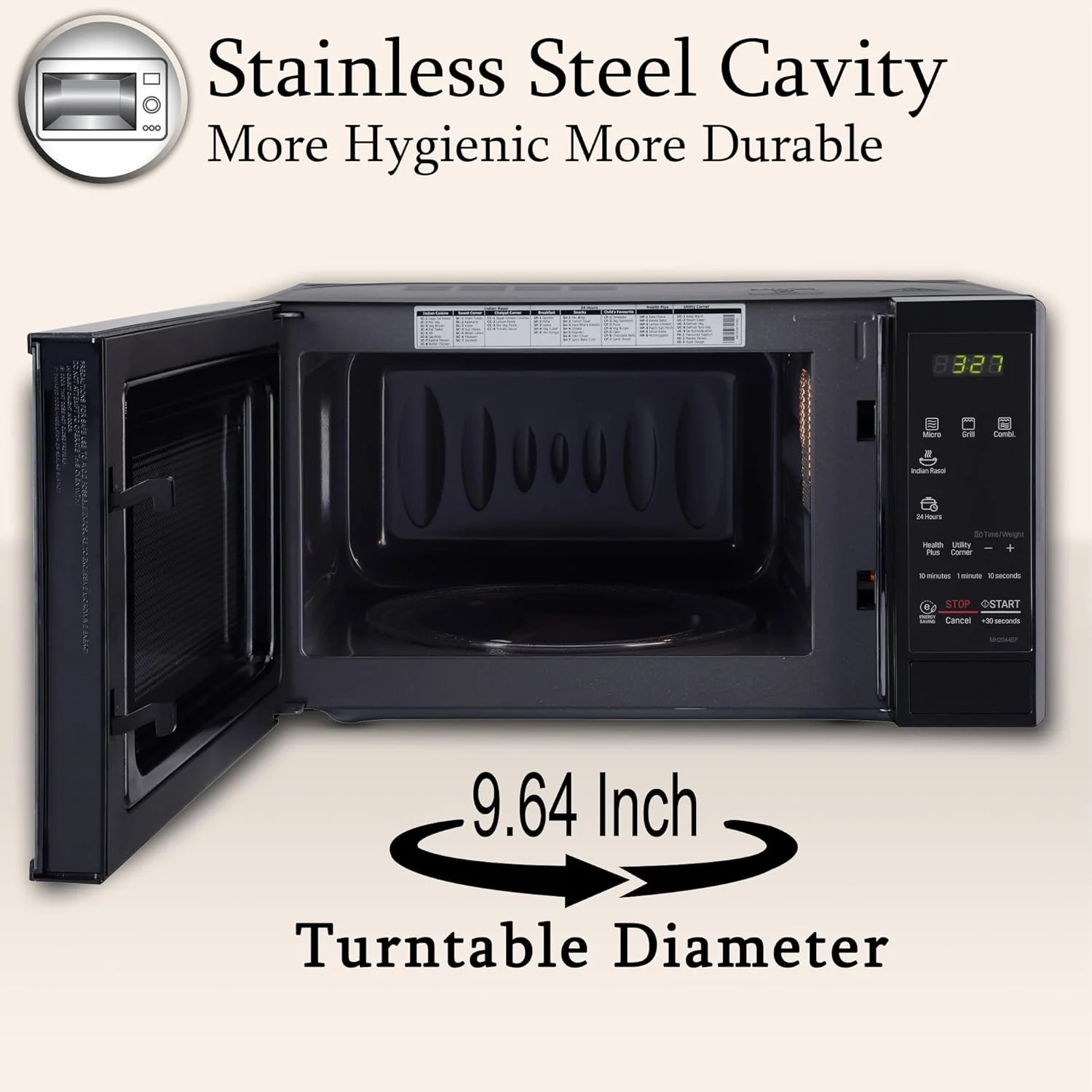 LG 20 L Grill / Solo Microwave Oven with Auto Cook Menu, Energy Saving, Quartz Heater, Anti Bacterial Cavity, Black MH2044BP - Image 3