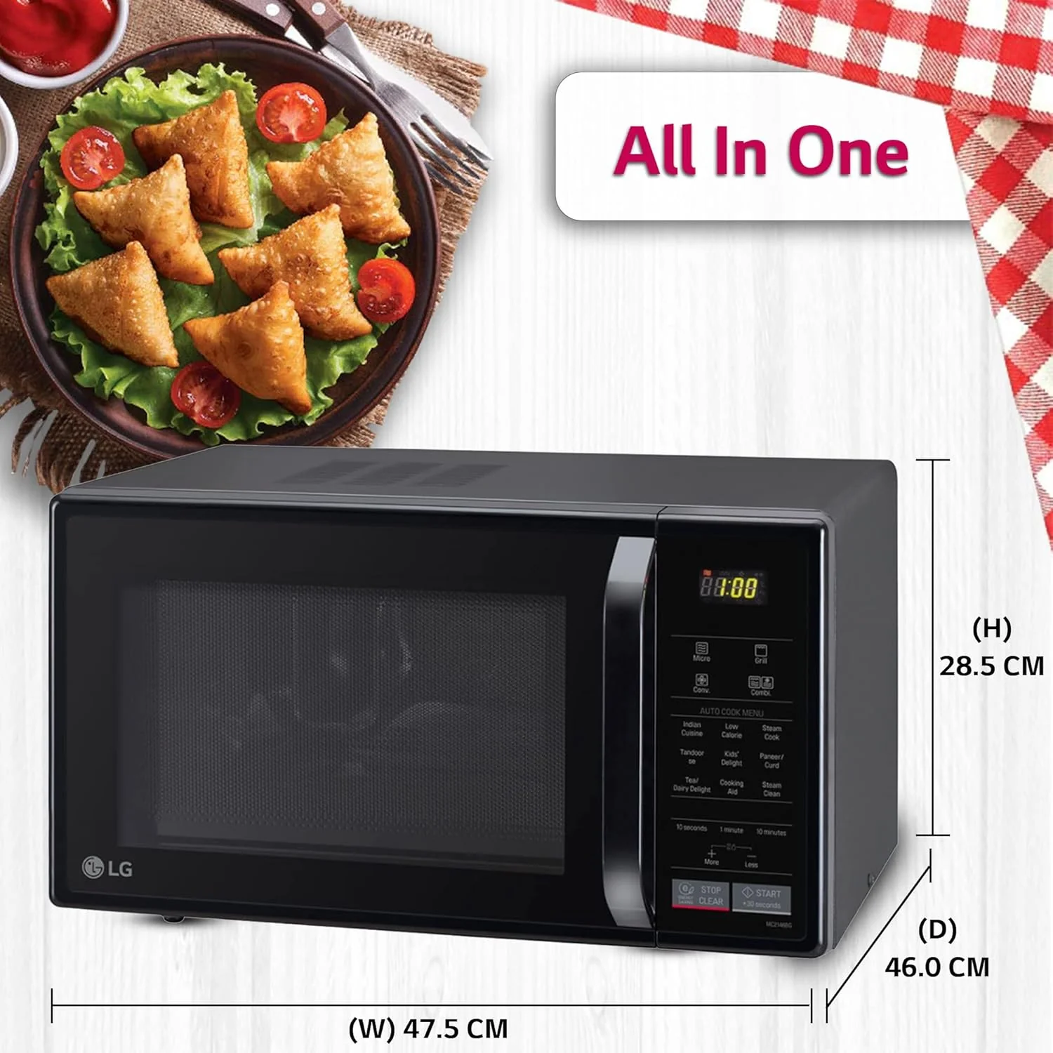 LG 21 L Convection Microwave Oven (MC2146BG, Glossy Black, with Glass Door, 151 Auto Cook Menu, Quartz Heater, Health Plus Menu) - Image 12