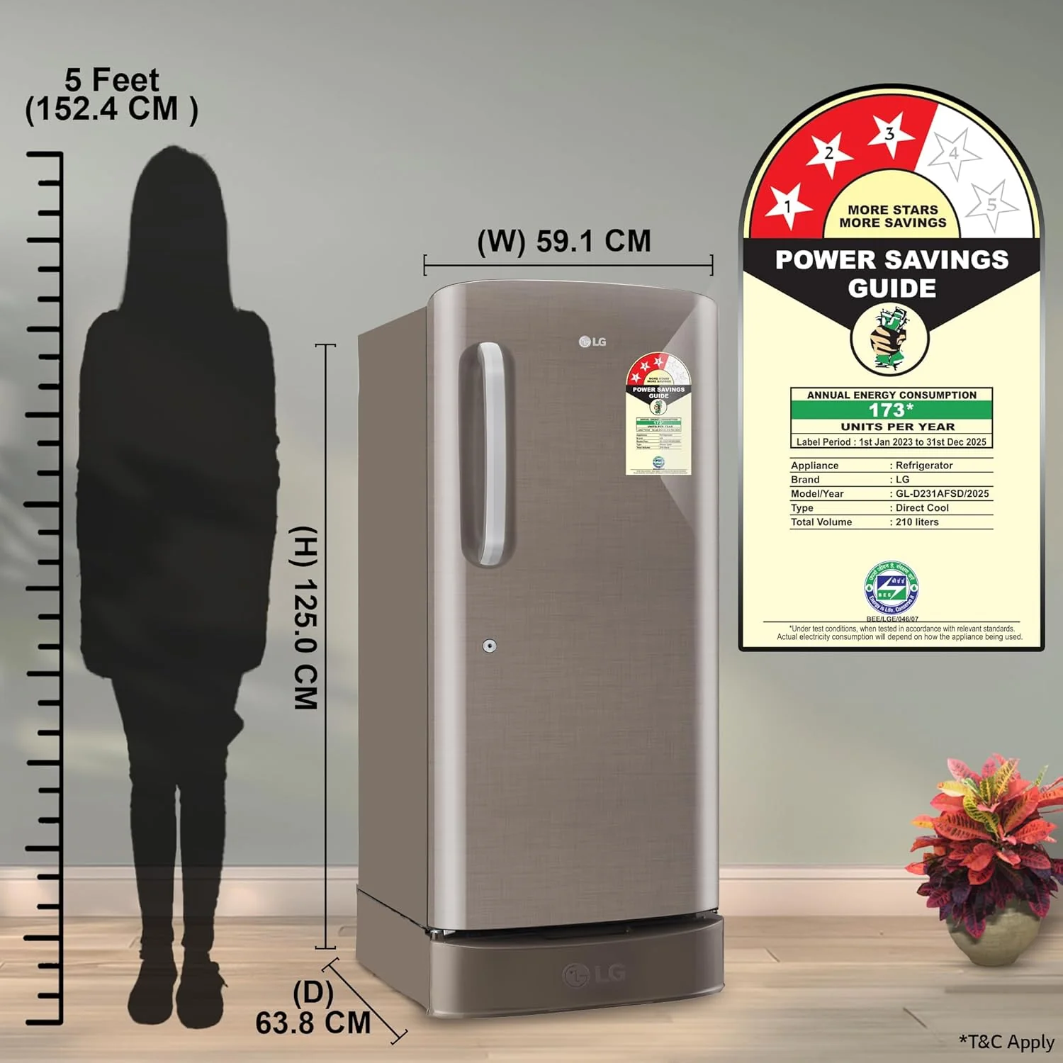 LG 210 L, 3 Star, Direct Cool Single Door Refrigerator (GL-D231AFSD, Fawn Steel, Base stand with drawer &amp; Fast Ice Making) - Image 10