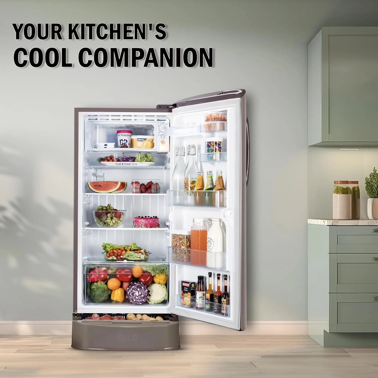 LG 210 L, 3 Star, Direct Cool Single Door Refrigerator (GL-D231AFSD, Fawn Steel, Base stand with drawer &amp; Fast Ice Making) - Image 8