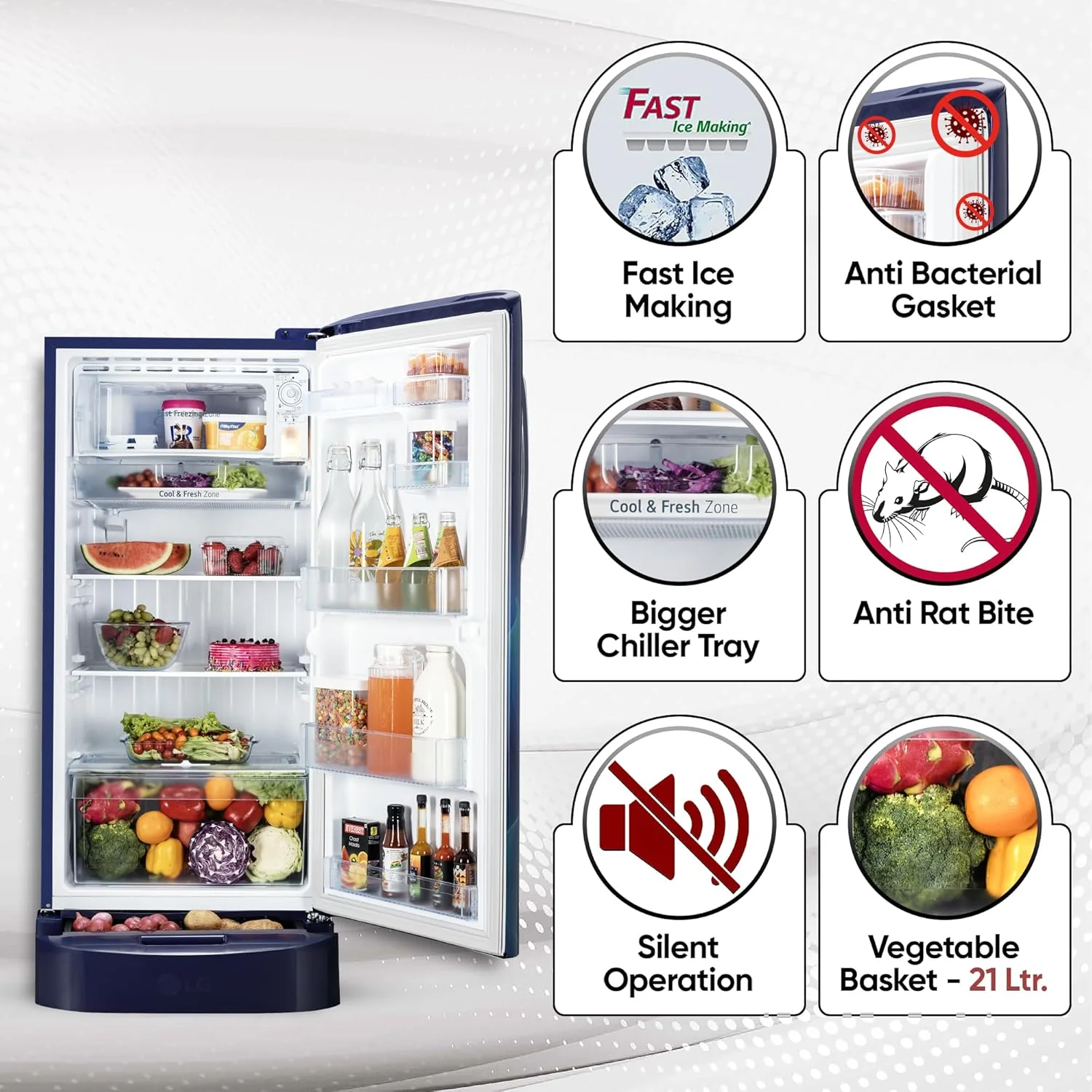 LG 210 L, 3 Star, Direct Cool, Smart Inverter Compressor, Single Door Refrigerator (2025 Model, GL-D231ABAD, Blue Aurora, Humidity Controller, Base stand with Drawer & Fast Ice Making) - Image 11