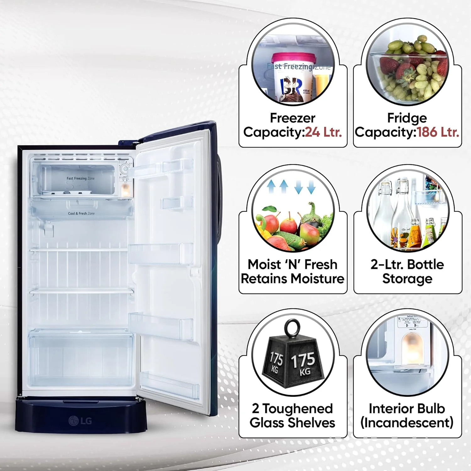 LG 210 L, 3 Star, Direct Cool, Smart Inverter Compressor, Single Door Refrigerator (2025 Model, GL-D231ABAD, Blue Aurora, Humidity Controller, Base stand with Drawer & Fast Ice Making) - Image 13