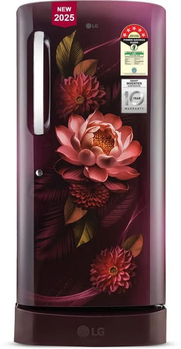 LG 210 L Direct Cool Single Door 5 Star Refrigerator with Base Drawer with Smart Inverter Compressor, Moist ‘N’ Fresh, Fast Ice Making (Red WaterLily, GL-D231ARWU)